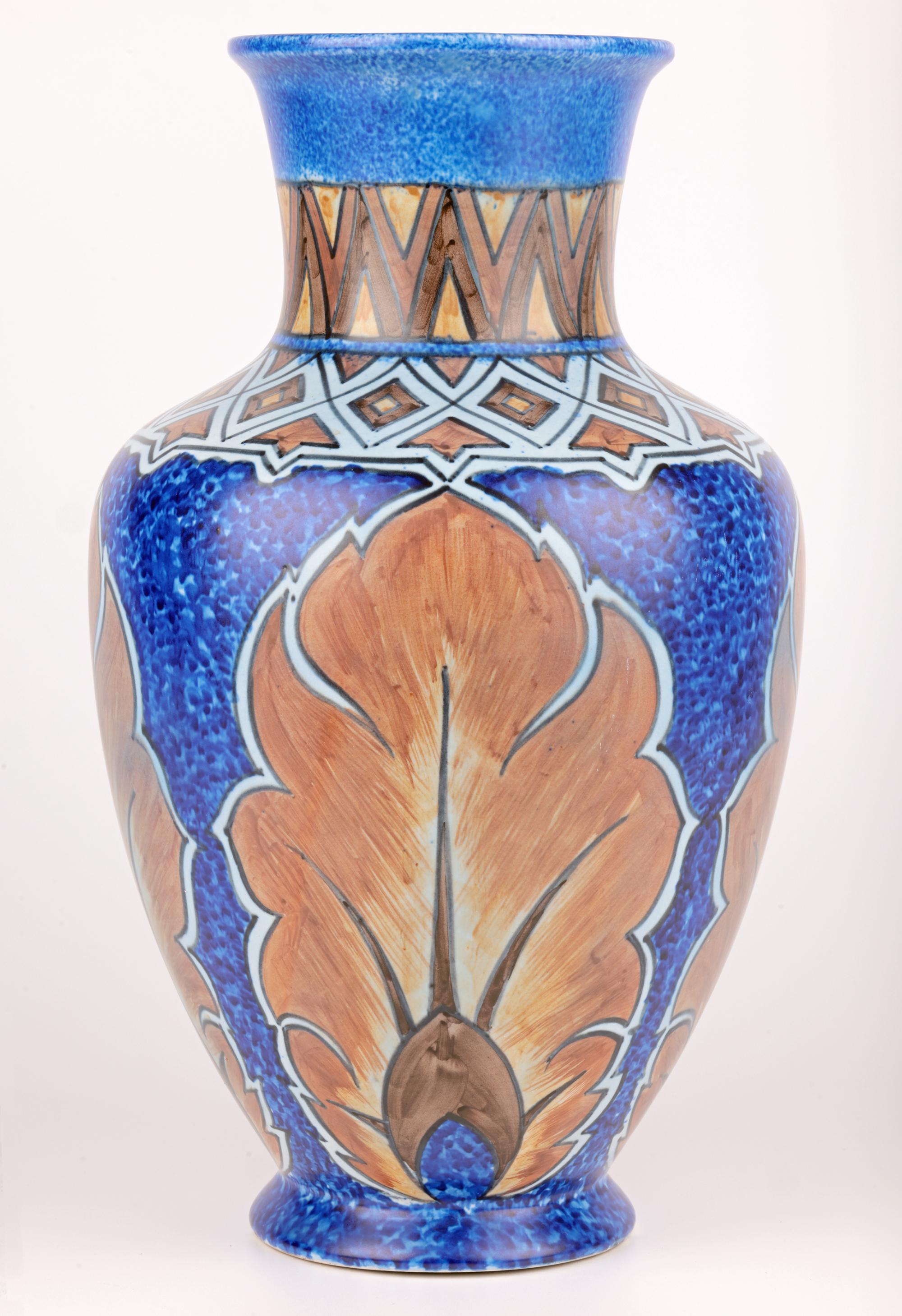 George Clews Tunstall Chameleon Ware Large Hand-Painted Vase For Sale 6