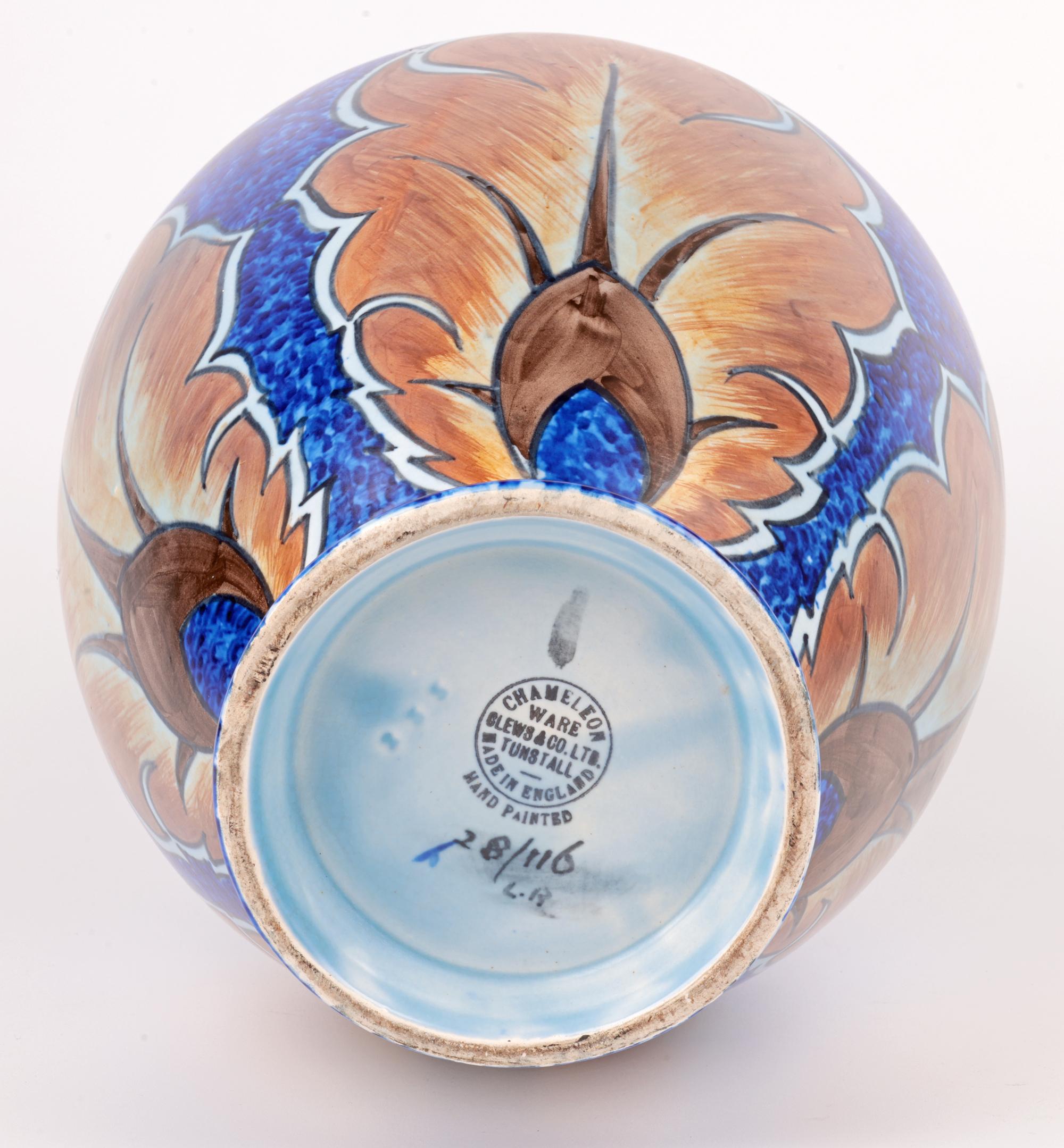 George Clews Tunstall Chameleon Ware Large Hand-Painted Vase For Sale 7