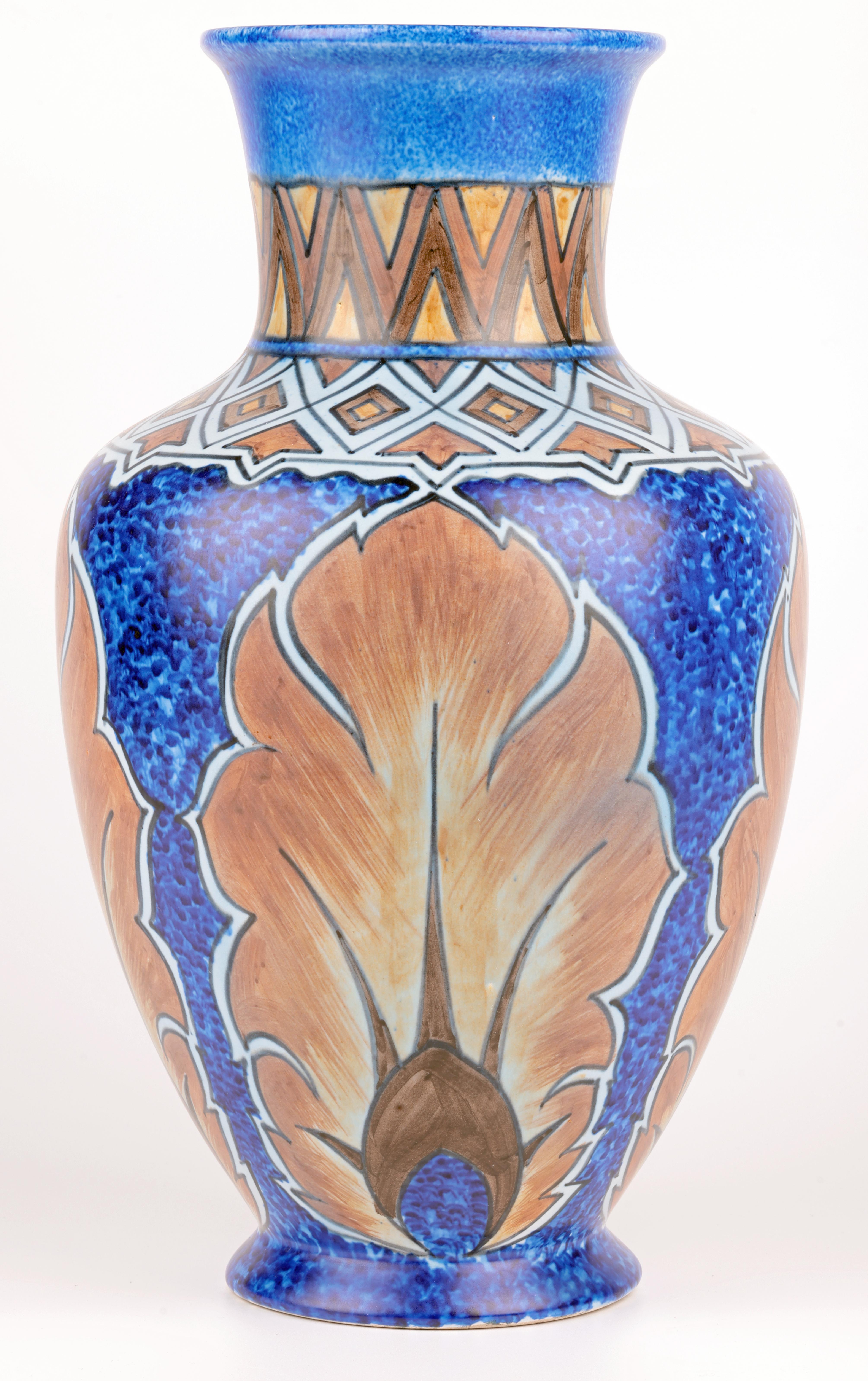 George Clews Tunstall Chameleon Ware Large Hand-Painted Vase For Sale 8