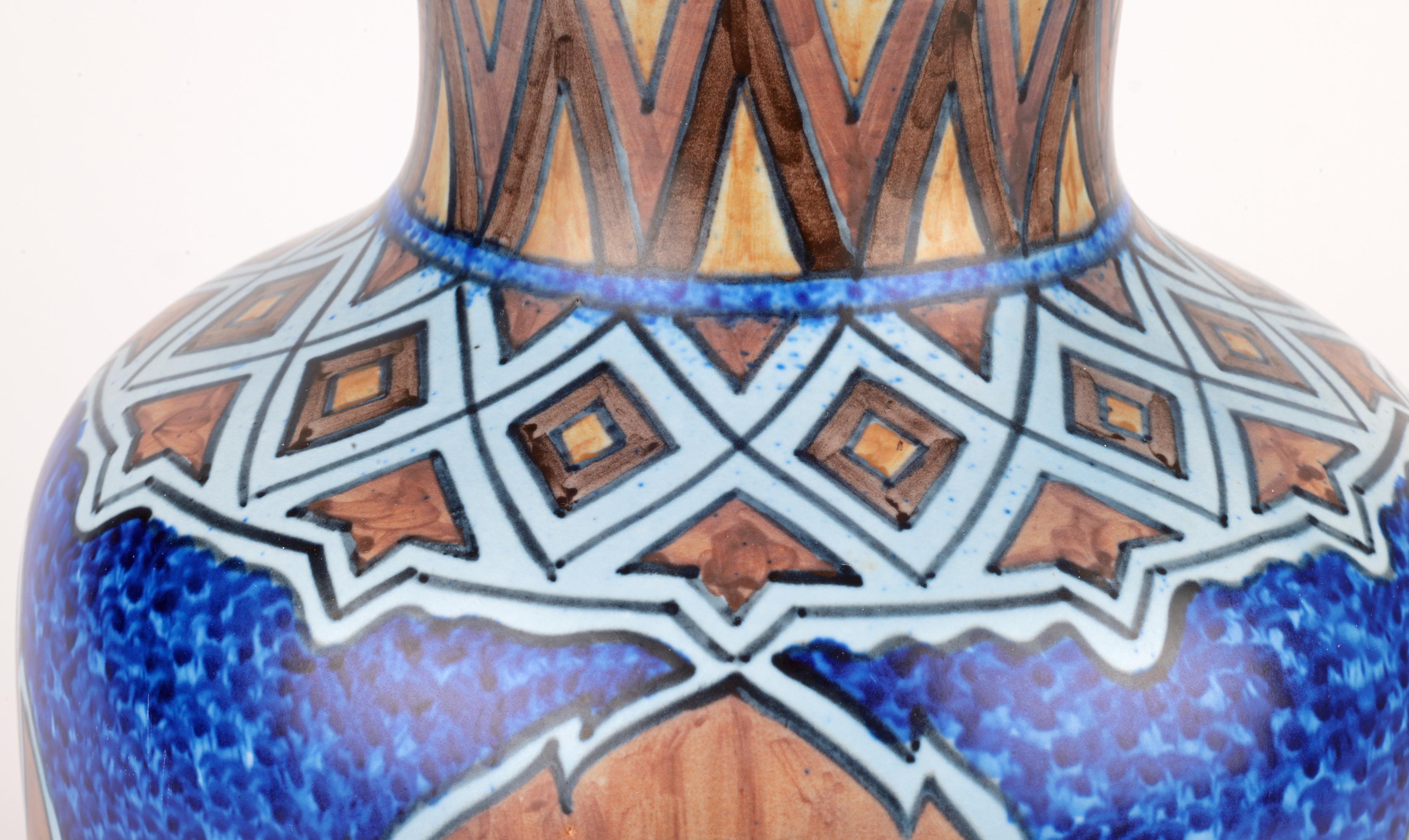 British George Clews Tunstall Chameleon Ware Large Hand-Painted Vase For Sale