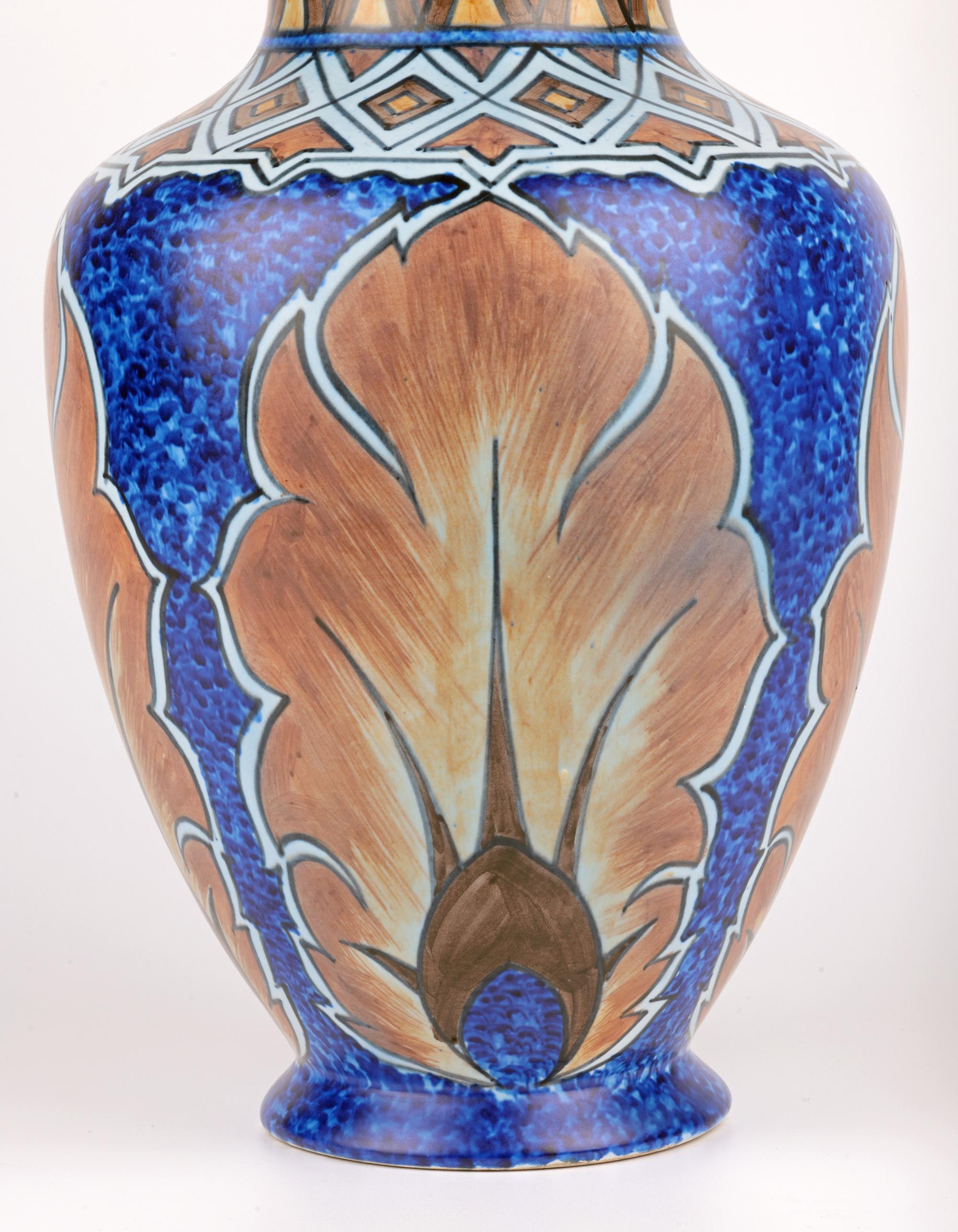 Glazed George Clews Tunstall Chameleon Ware Large Hand-Painted Vase For Sale