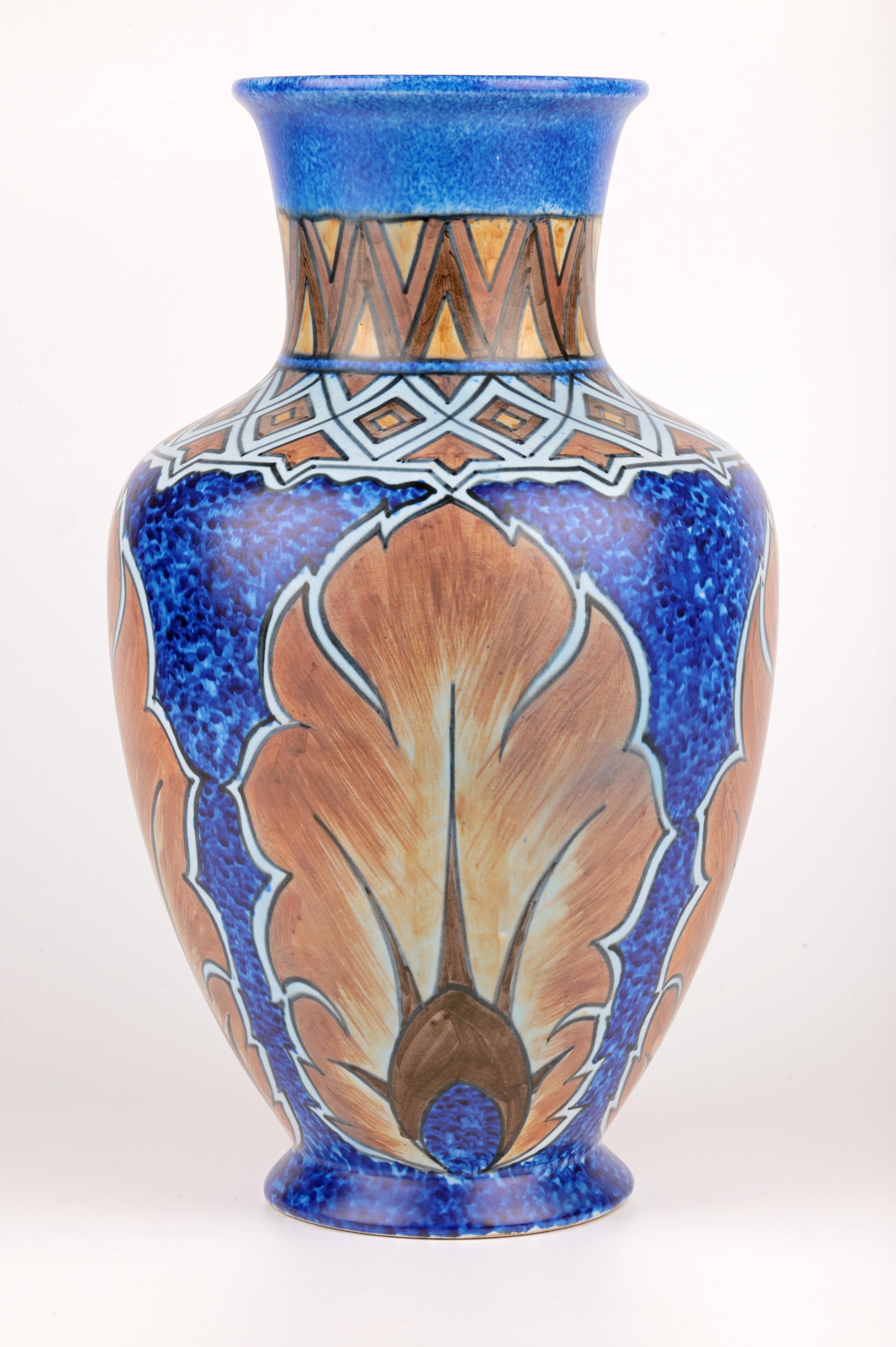 George Clews Tunstall Chameleon Ware Large Hand-Painted Vase In Good Condition For Sale In Bishop's Stortford, Hertfordshire