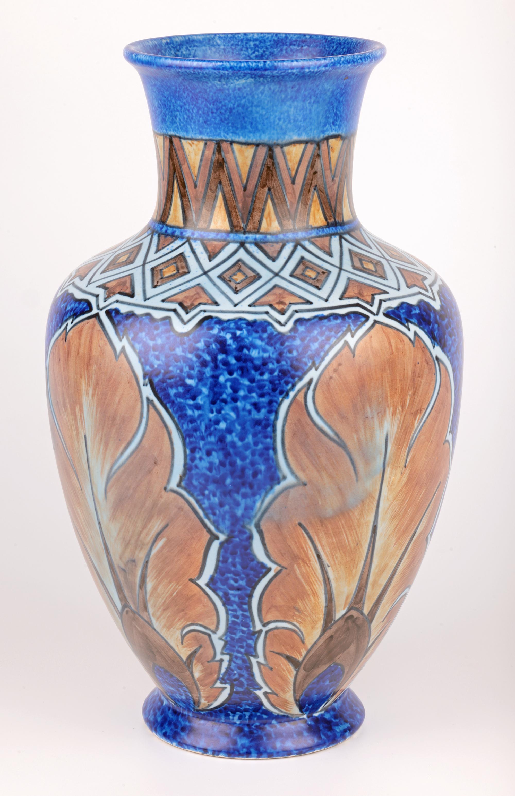 Earthenware George Clews Tunstall Chameleon Ware Large Hand-Painted Vase For Sale
