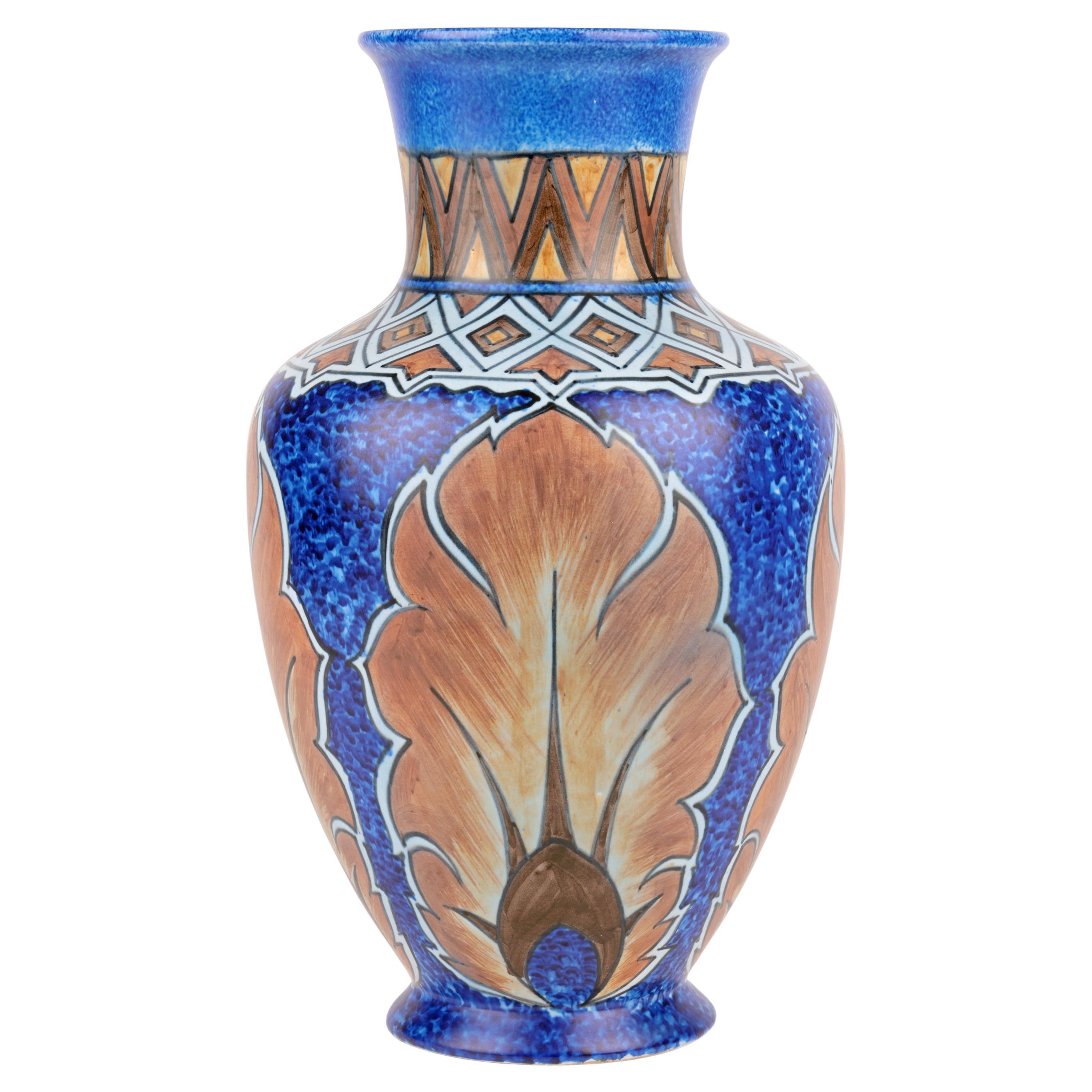 George Clews Tunstall Chameleon Ware Large Hand-Painted Vase For Sale