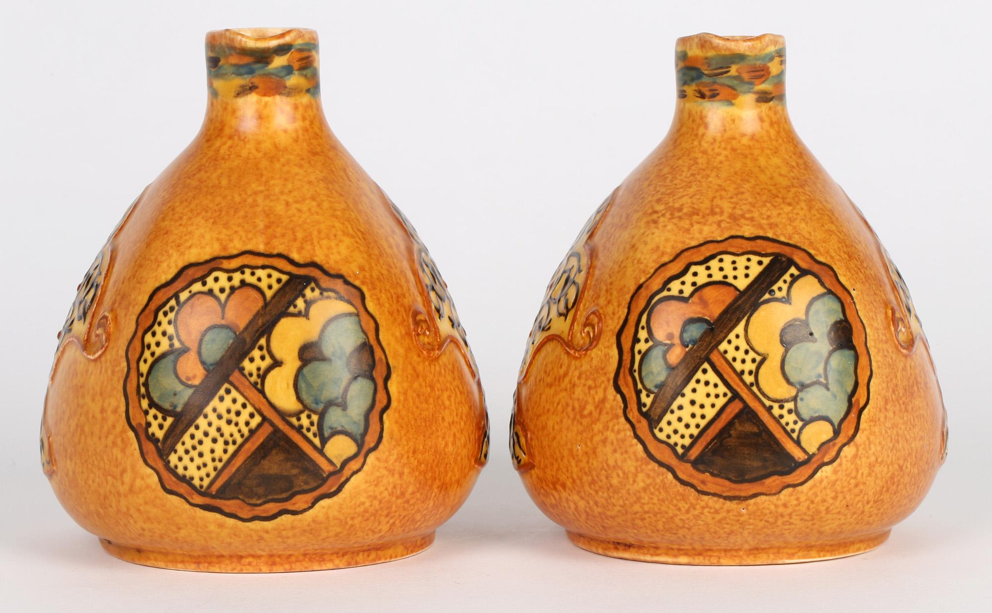 George Clews Tunstall Pair Chameleon Ware Art Deco Persian Pottery Jugs For Sale 4