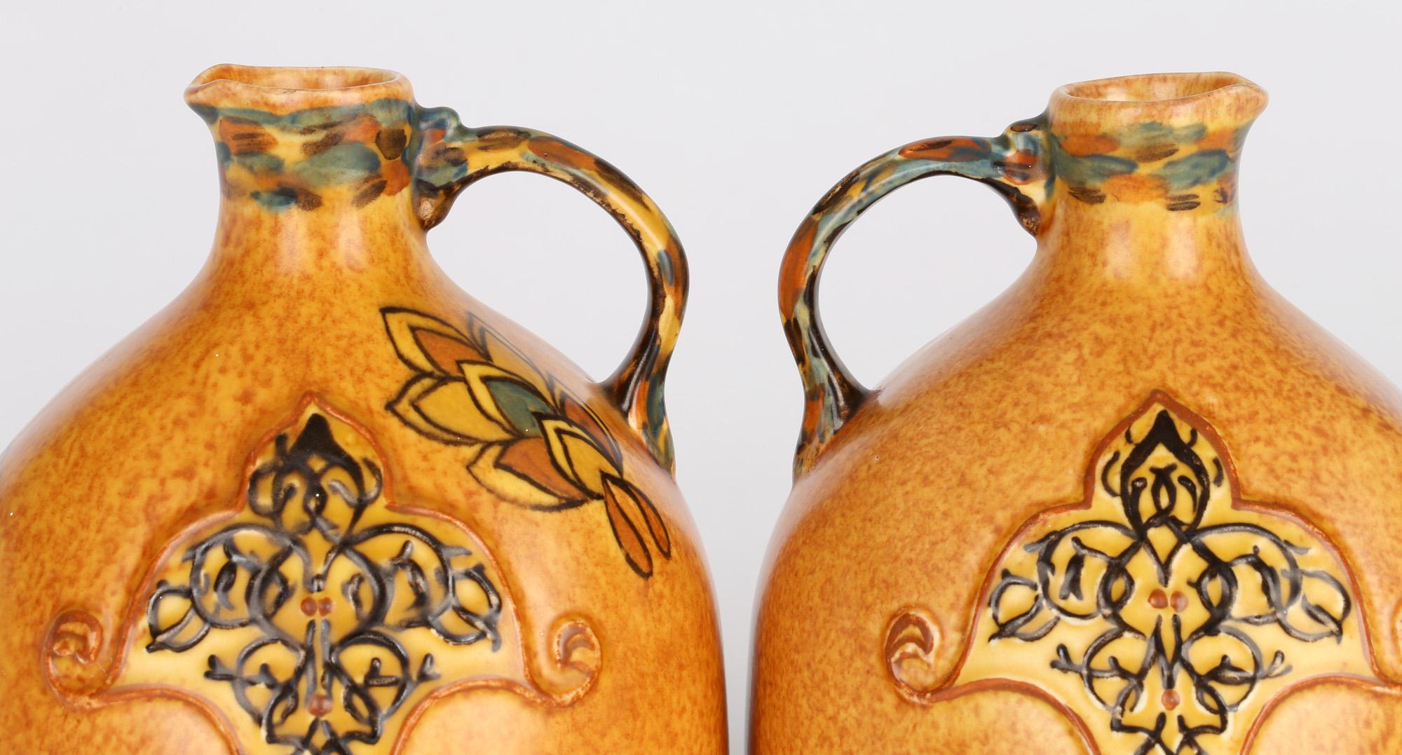 George Clews Tunstall Pair Chameleon Ware Art Deco Persian Pottery Jugs For Sale 5