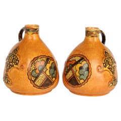 Vintage George Clews Tunstall Pair Chameleon Ware Art Deco Persian Pottery Jugs