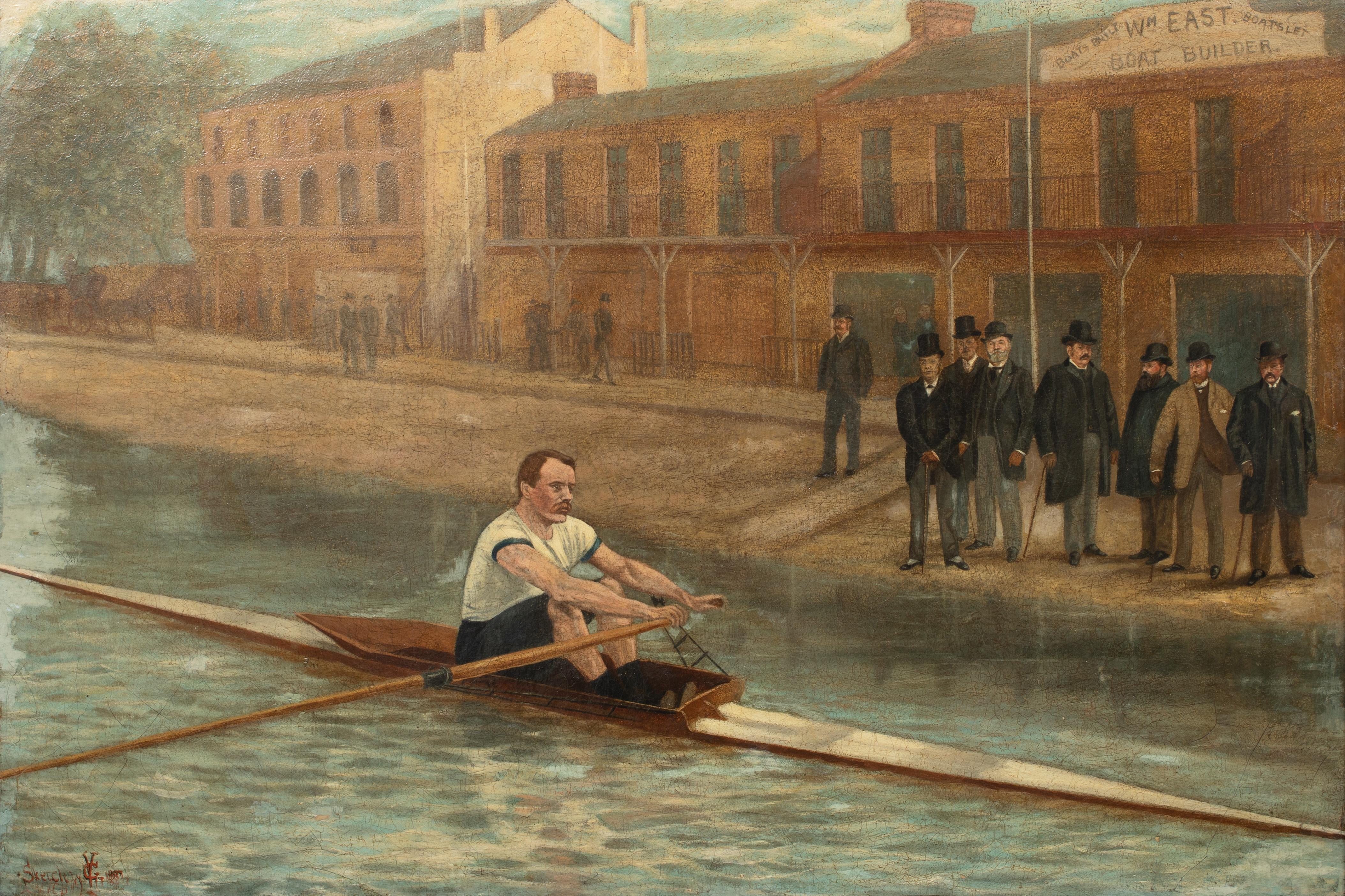 George Cole Portrait Painting - A Professional Rower Sculling Along The Thames, dates 1887