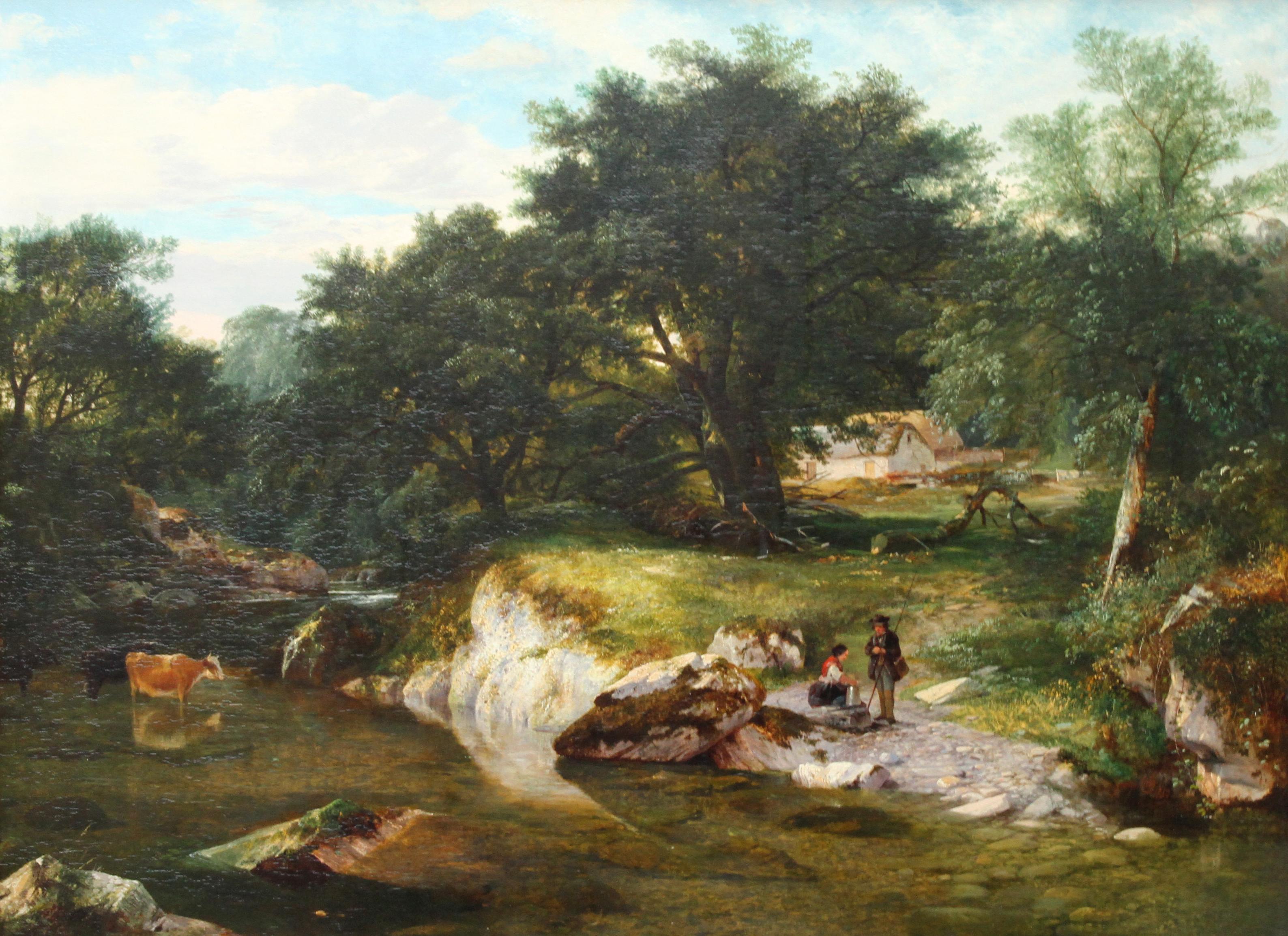 Ein Fluss im Wald – britisches viktorianisches Ölgemälde aus dem Jahr 1859 im Angebot 5