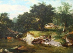Ein Fluss im Wald – britisches viktorianisches Ölgemälde aus dem Jahr 1859