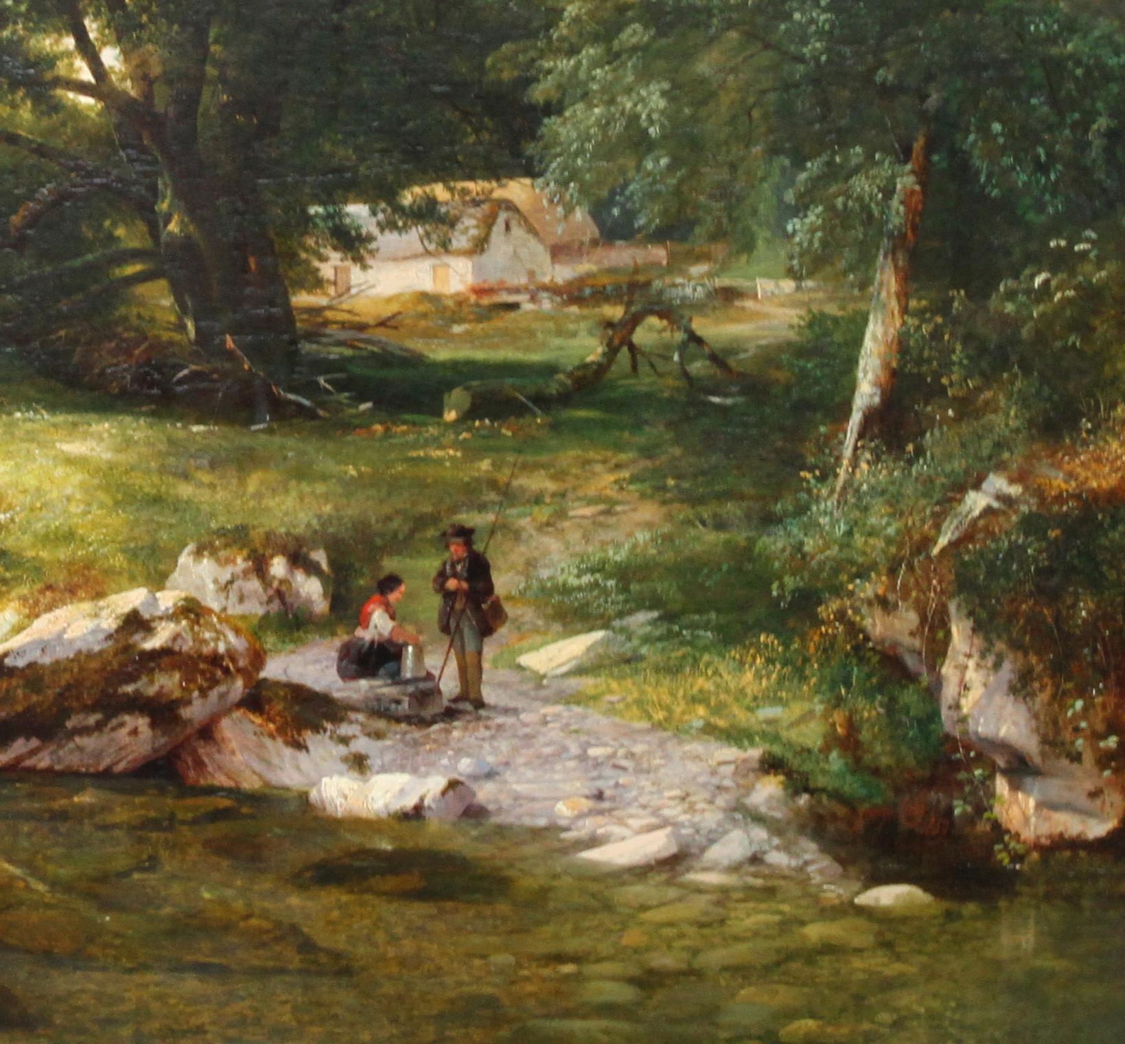 Ein Fluss im Wald – britisches viktorianisches Ölgemälde aus dem Jahr 1859 im Angebot 4