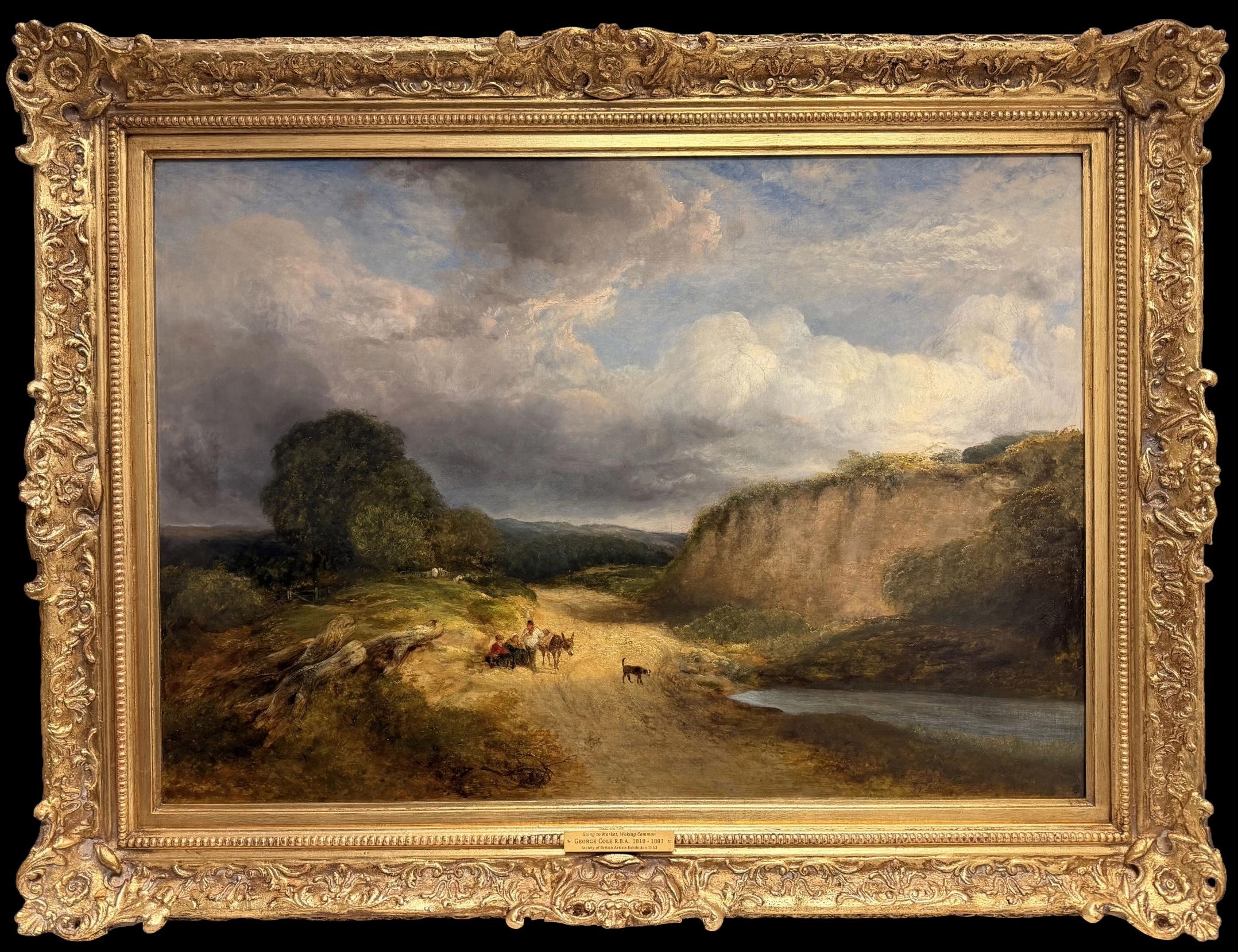 Fine Victorian British Oil Pastoral River Landscape Figures Under Dramatic Sky