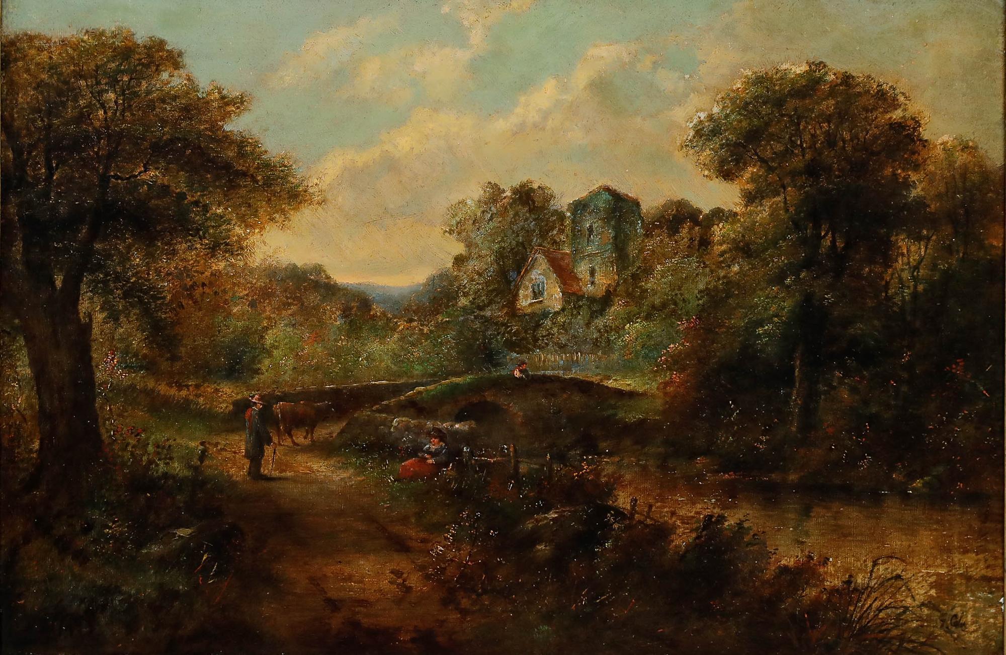 George Cole - 19th Century Oil, Bridge to the Church For Sale 1