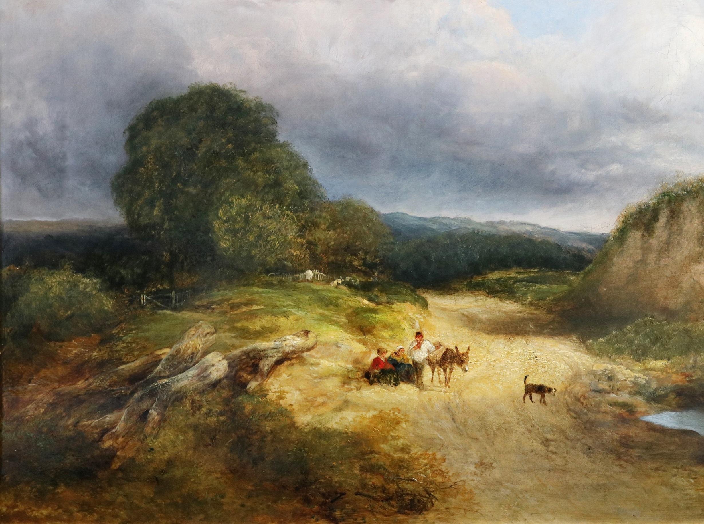 Going to Market - Exposition de peinture à l'huile du 19e siècle Woking Common dans le Surrey - Marron Figurative Painting par George Cole
