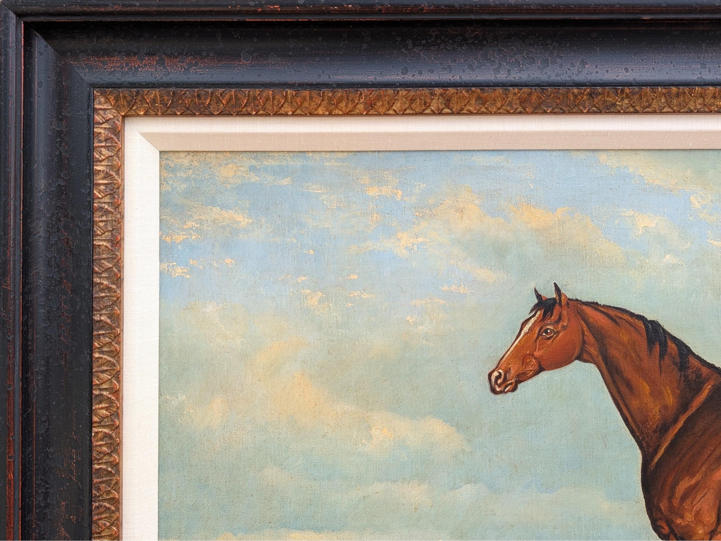 Naturalistisches Landschaftsgemälde eines Pferdes, das auf einem Feld neben einem Polozelt steht (Naturalismus), Painting, von George Cole