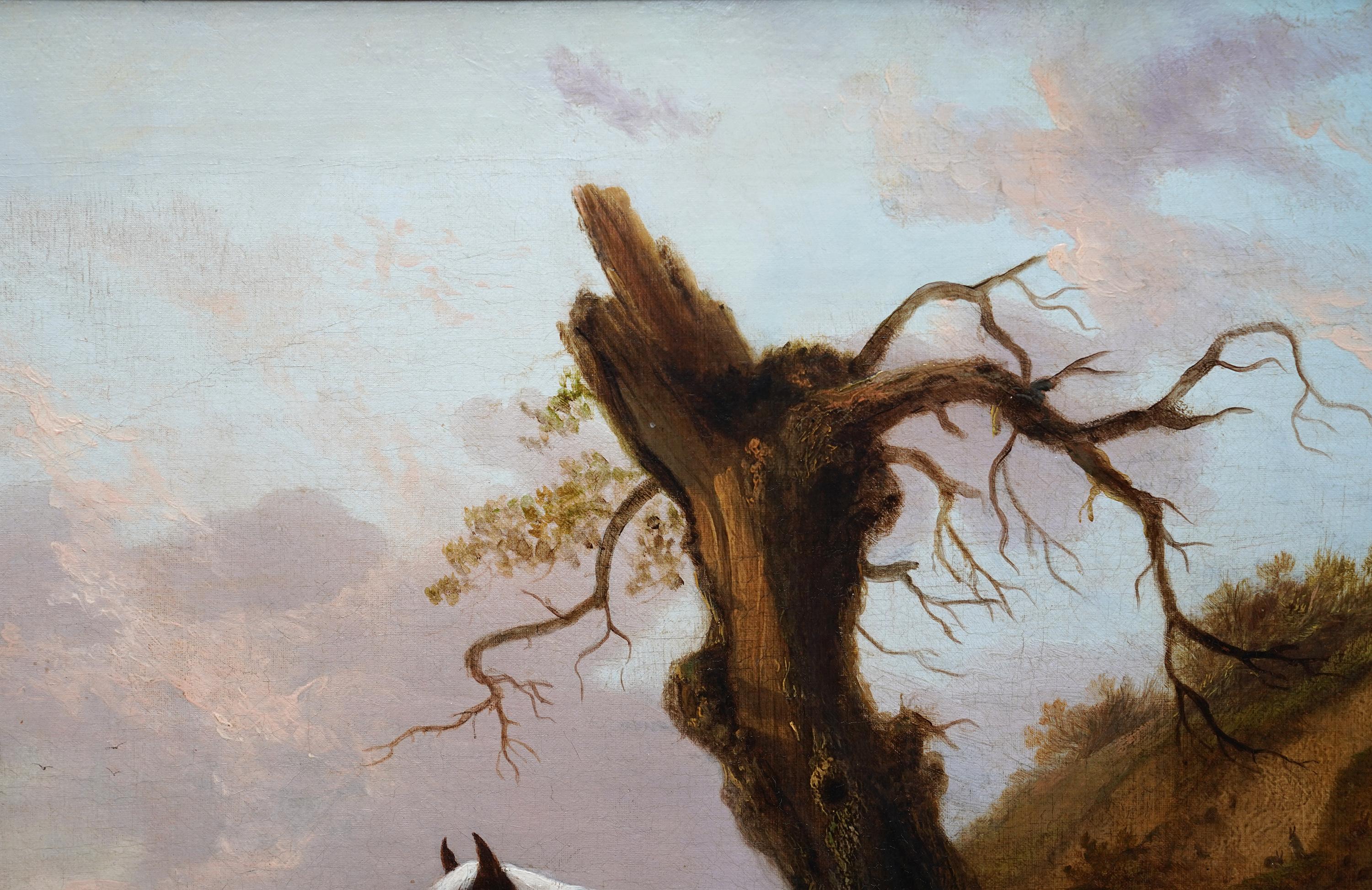 Portrait de deux chevaux dans un paysage - Peinture à l'huile d'art équestre britannique du 19e siècle en vente 3
