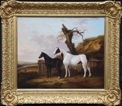 Antique Portrait of Two Horses in a Landscape - British 19thC equine art oil painting