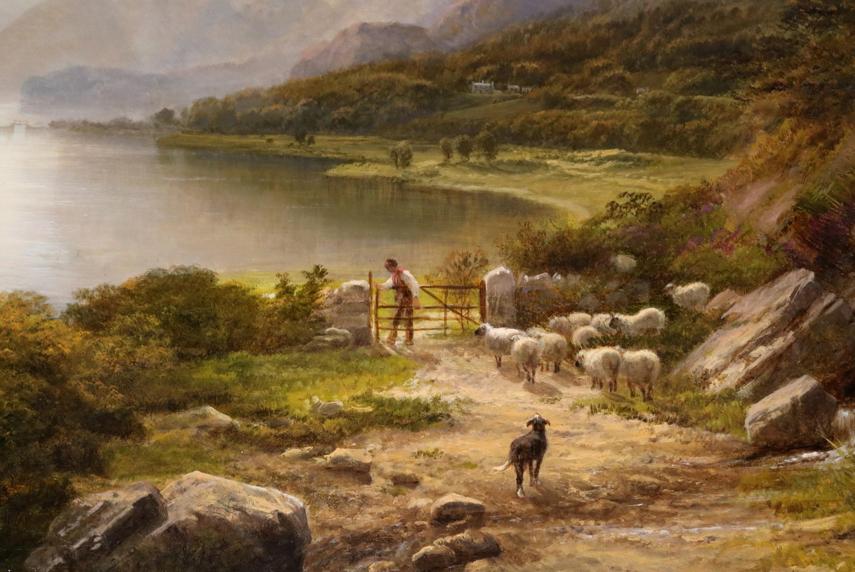The Lake District - Grande peinture anglaise de paysage de coucher de soleil du 19ème siècle 6