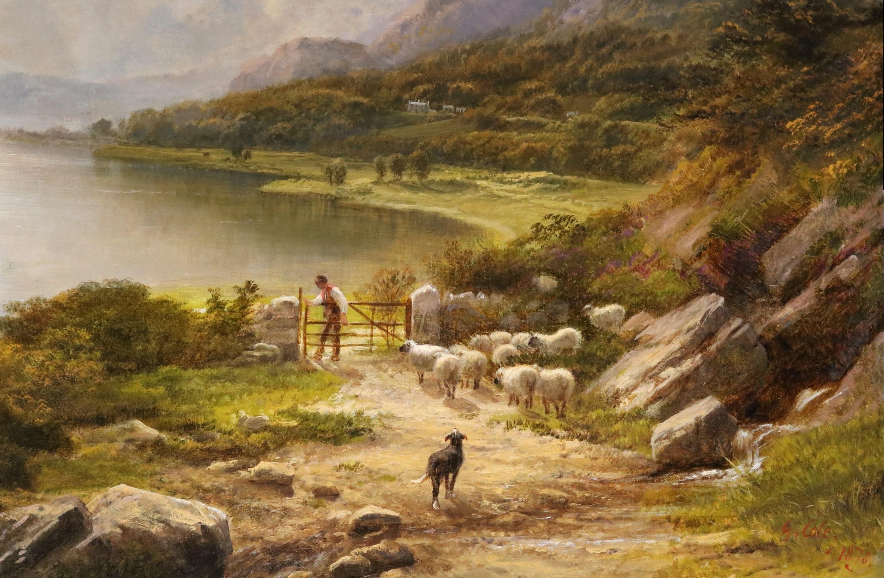 The Lake District - Grande peinture anglaise de paysage de coucher de soleil du 19ème siècle 1
