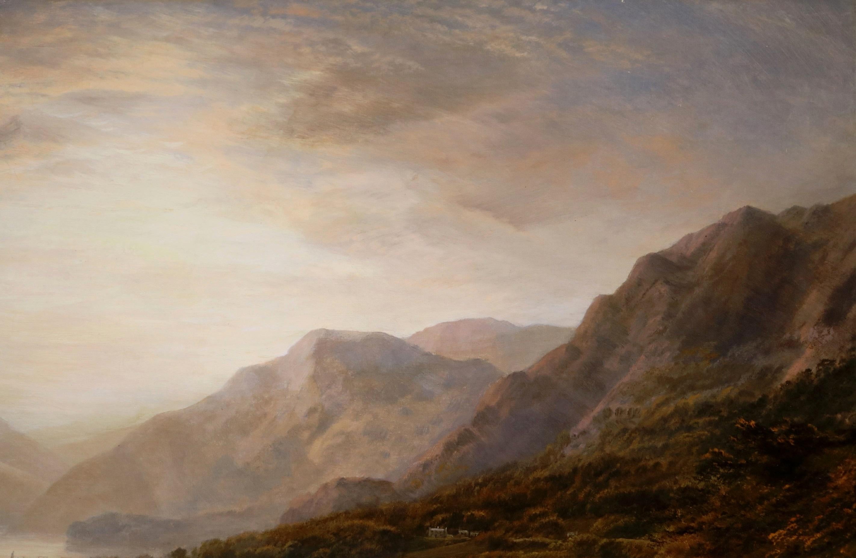 The Lake District - Grande peinture anglaise de paysage de coucher de soleil du 19ème siècle 3