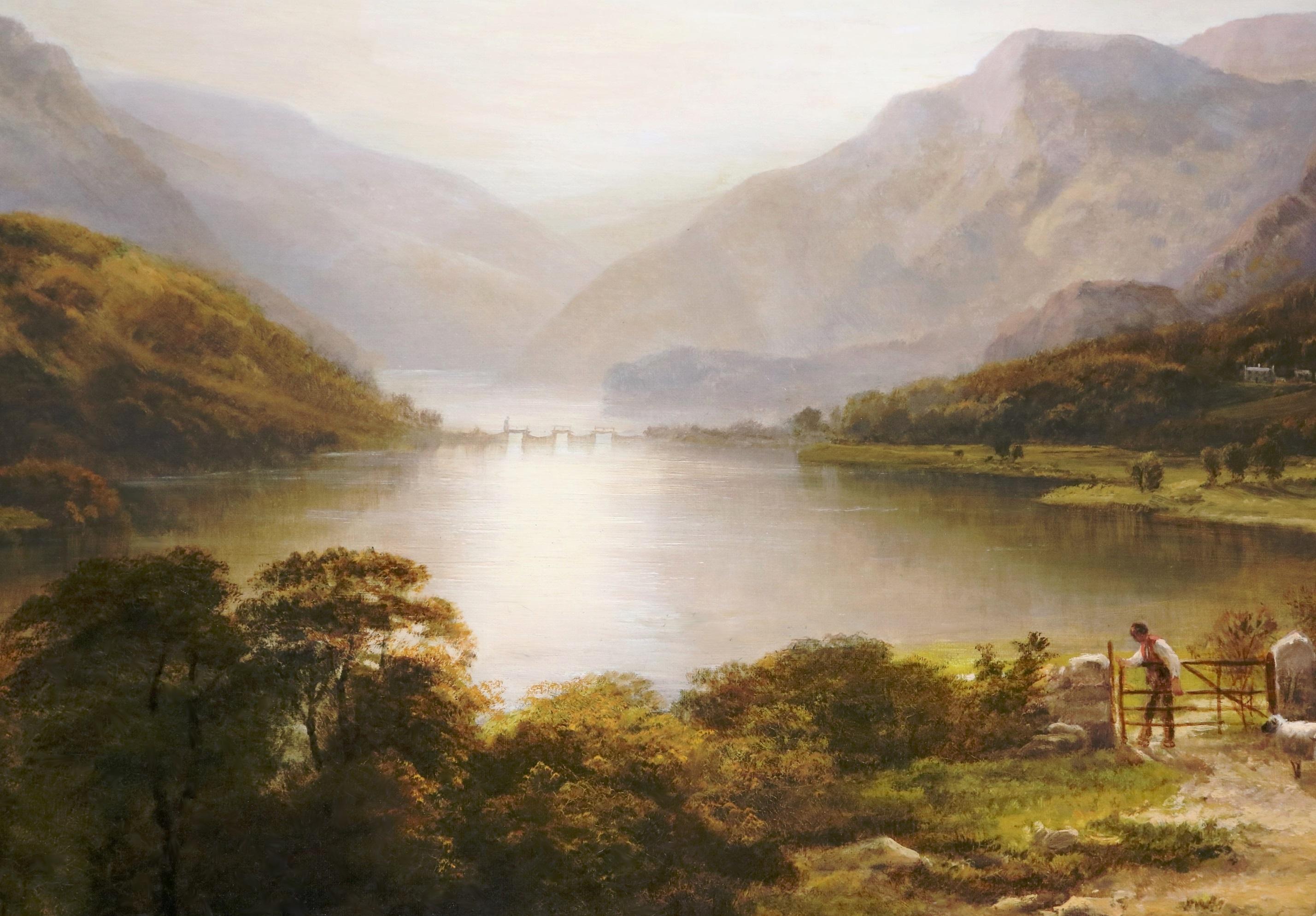 The Lake District - Grande peinture anglaise de paysage de coucher de soleil du 19ème siècle 4
