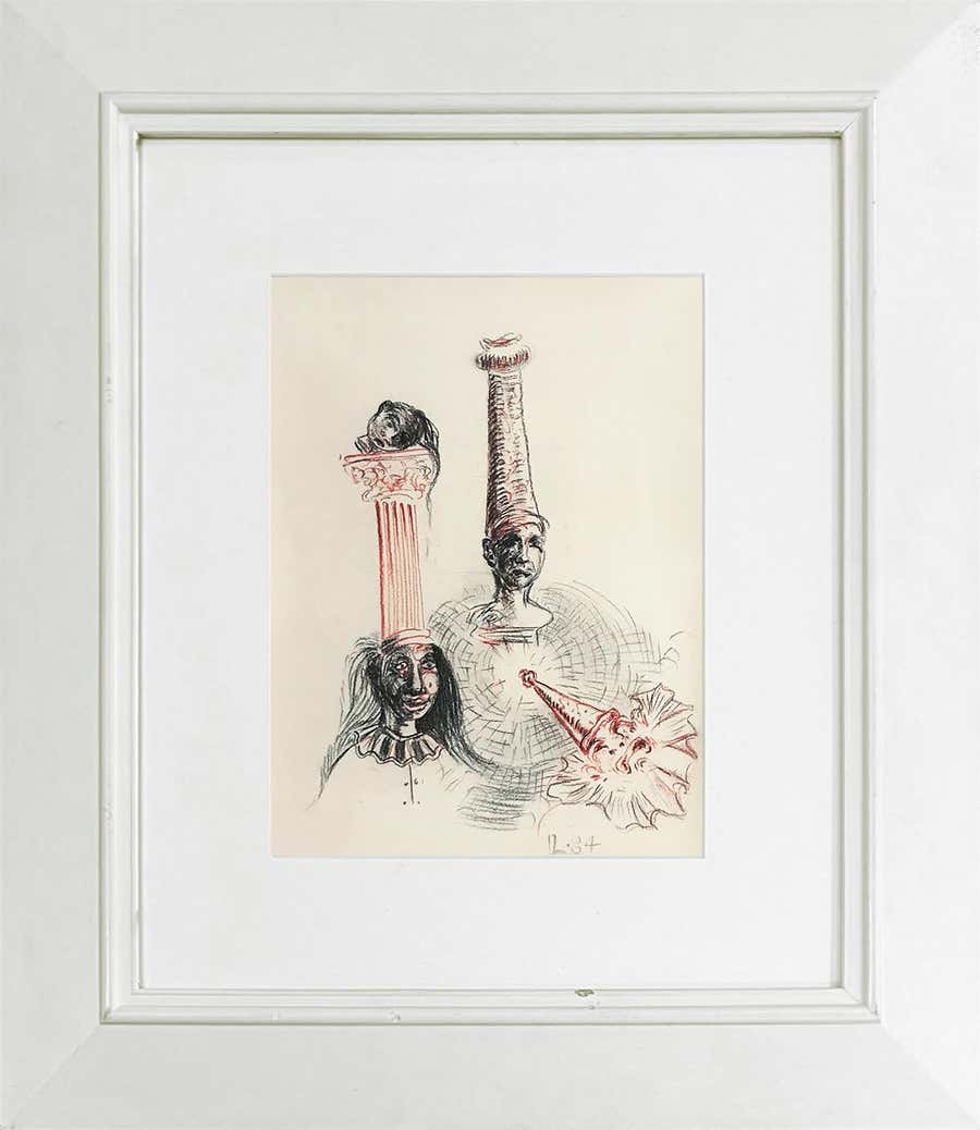 Untitled (Two Heads) Contemporary Original Crayon Drawing on Paper, 1984