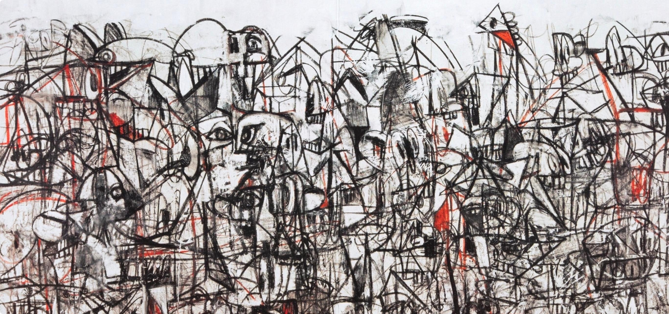 Condo, Compresión Negra y Roja, Dibujo Pinturas (después) - Print de George Condo