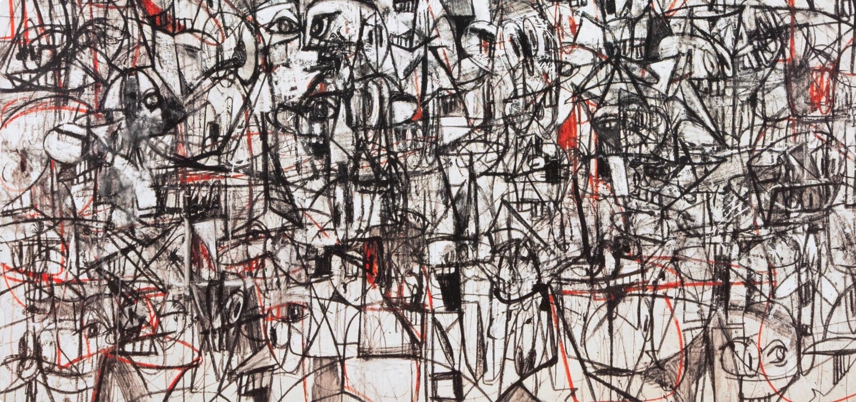 Condo, Compresión Negra y Roja, Dibujo Pinturas (después) - Print Contemporáneo de George Condo
