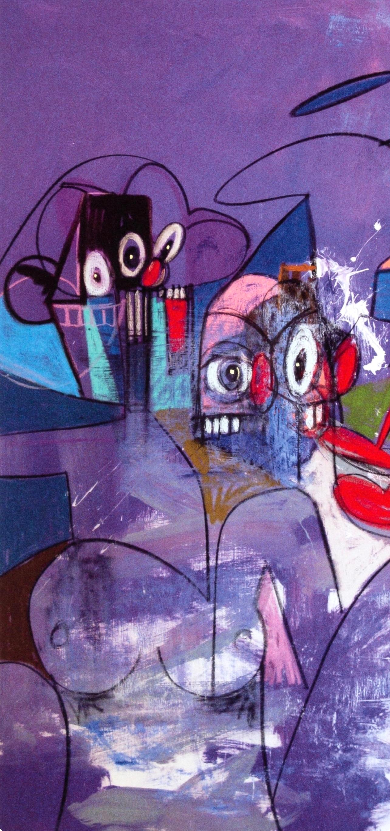 Condo, Comic Relief, Dibujos Pintados (después de) - Abstract Print Púrpura de George Condo
