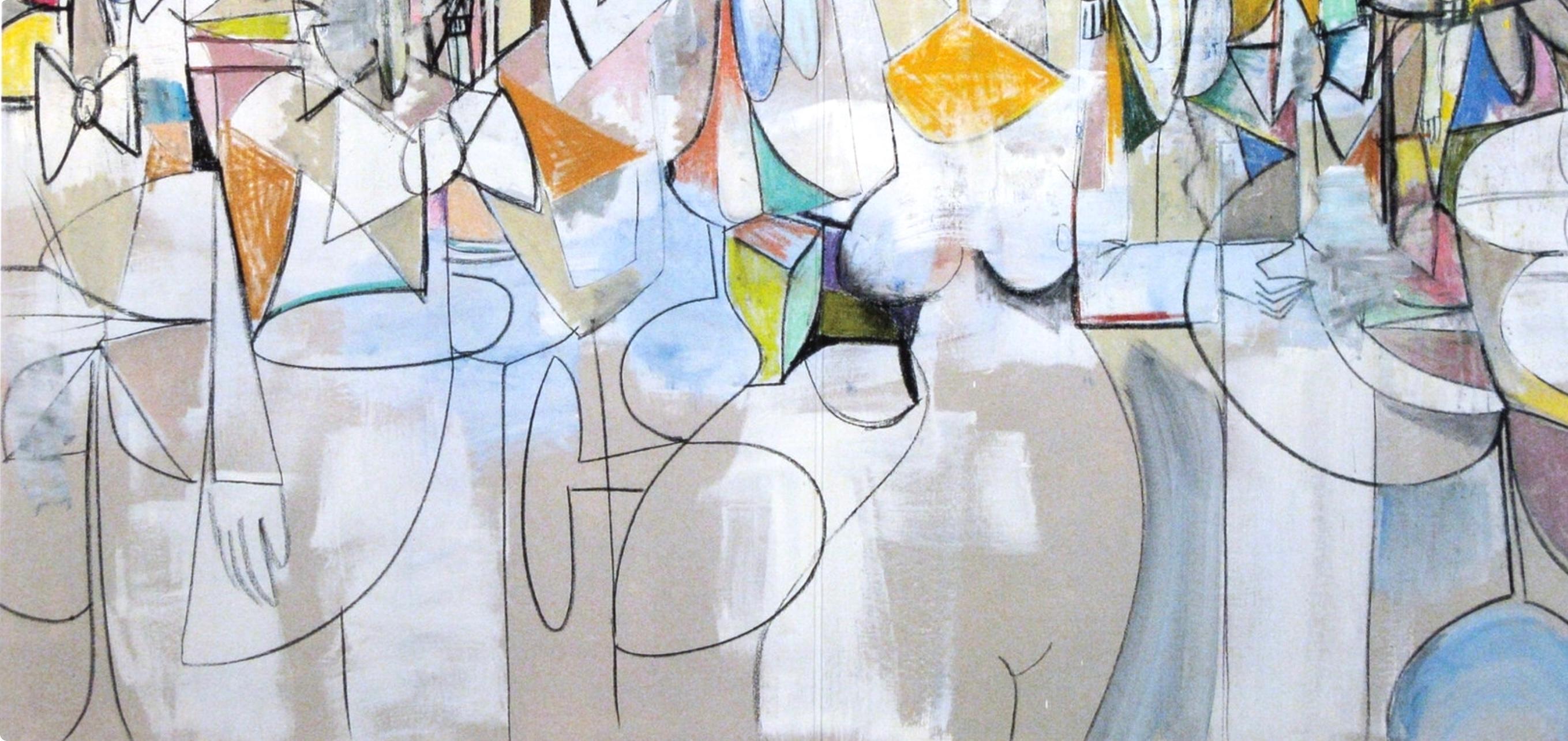 Condo, Figure parallele, Disegni dipinti (dopo) - Figurative Print Grigio di George Condo