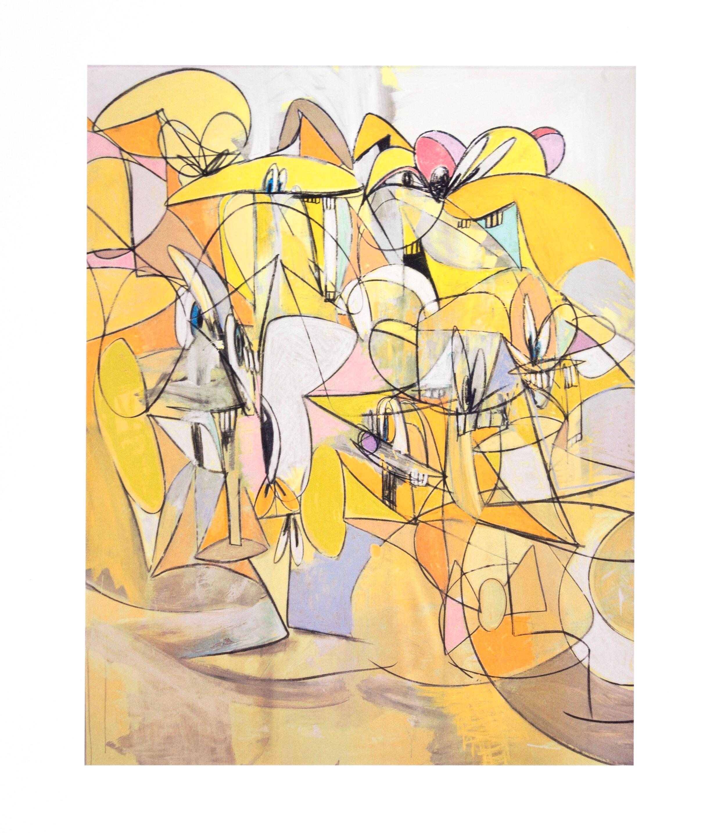 Condo, Barrido Rosa y Amarillo, Dibujo Pinturas (después) - Figurative Print Beige de George Condo