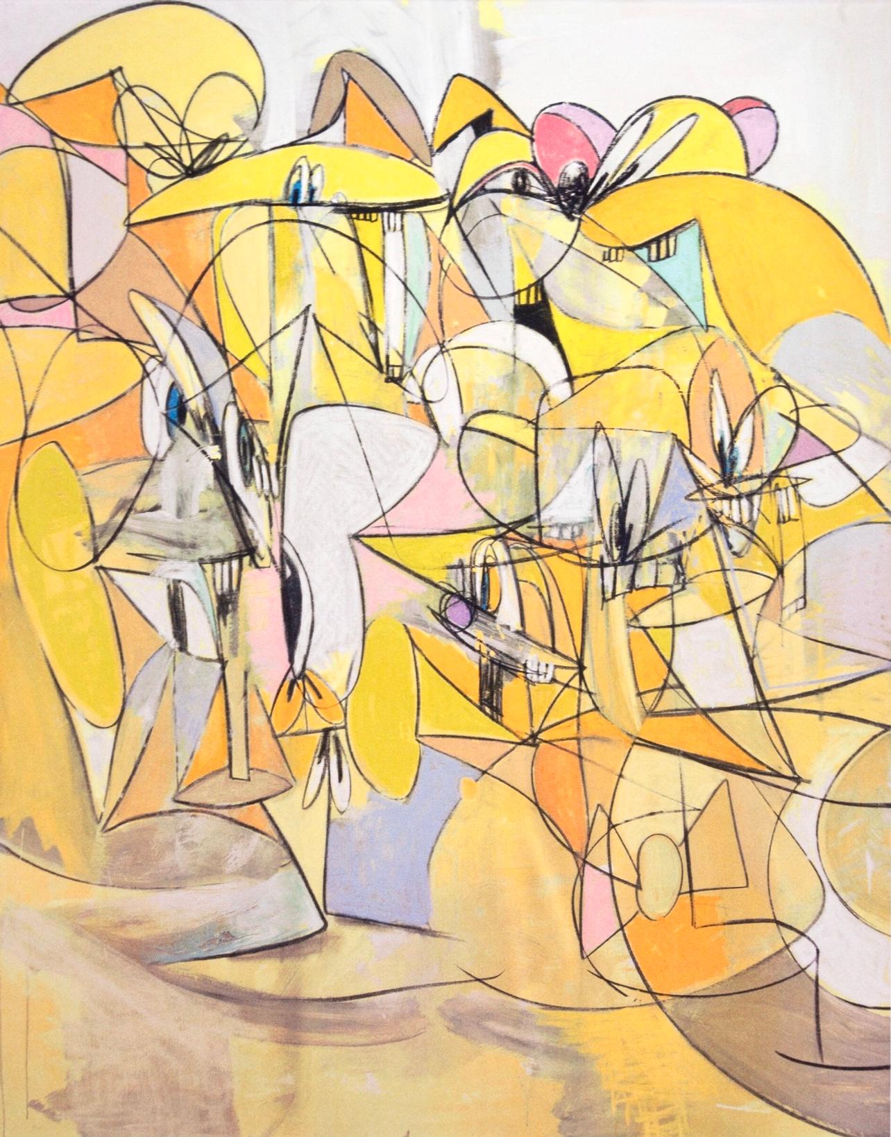 Figurative Print de George Condo - Condo, Barrido Rosa y Amarillo, Dibujo Pinturas (después)