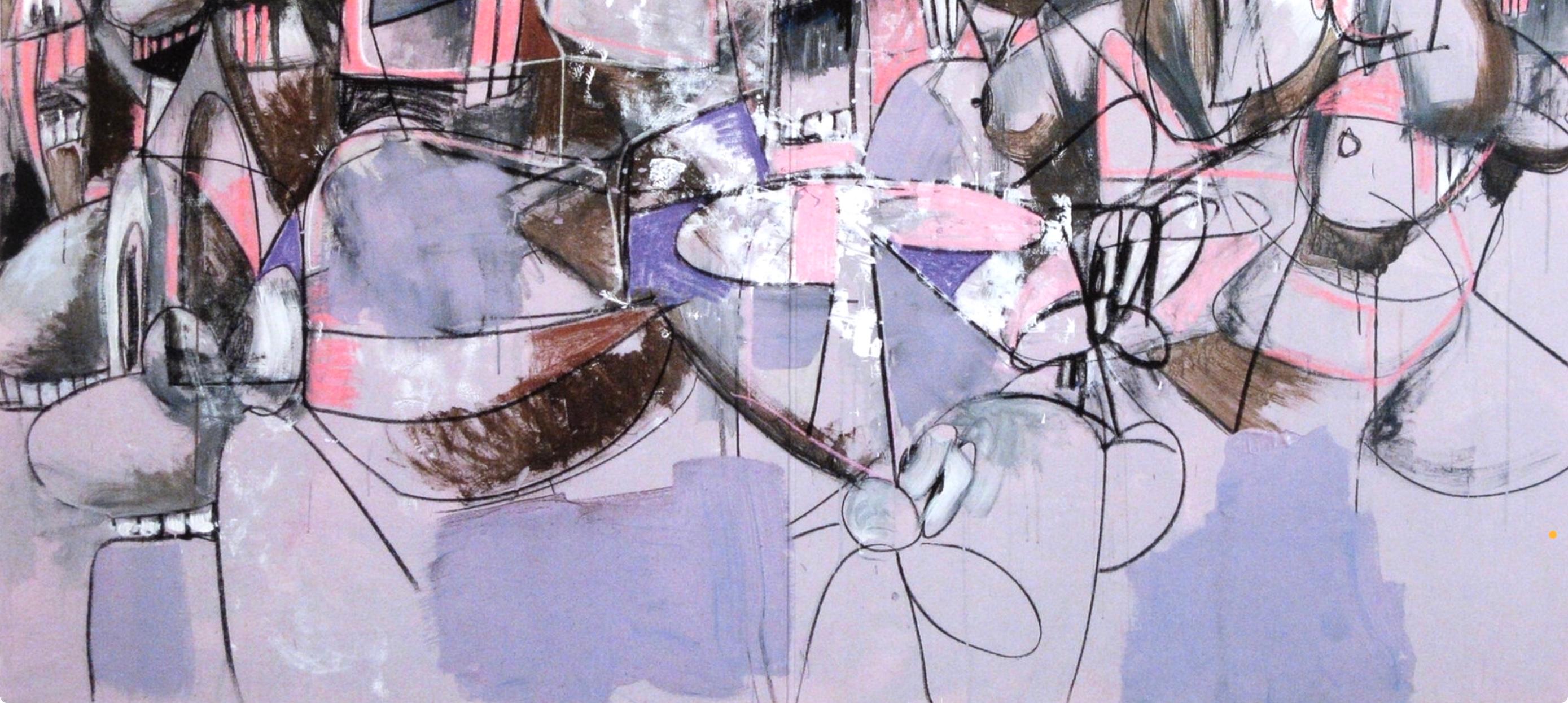 Condominio, Compresión púrpura, Dibujo Pinturas (después) - Figurative Print Gris de George Condo