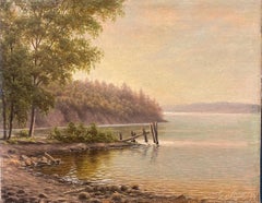 Öl-Landschaftsbild von Wasser und Dock