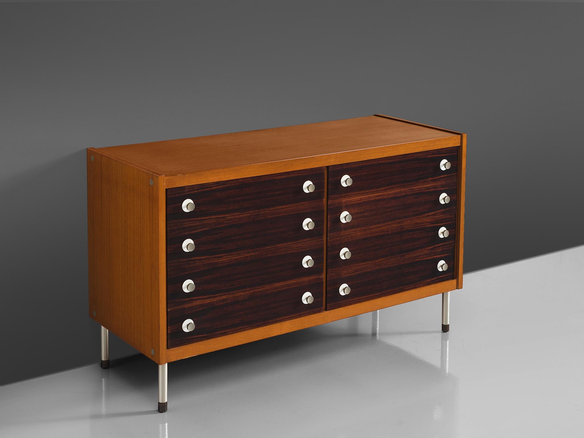 Italian George Coslin Cabinet with Eight Drawers in Teak and Metal