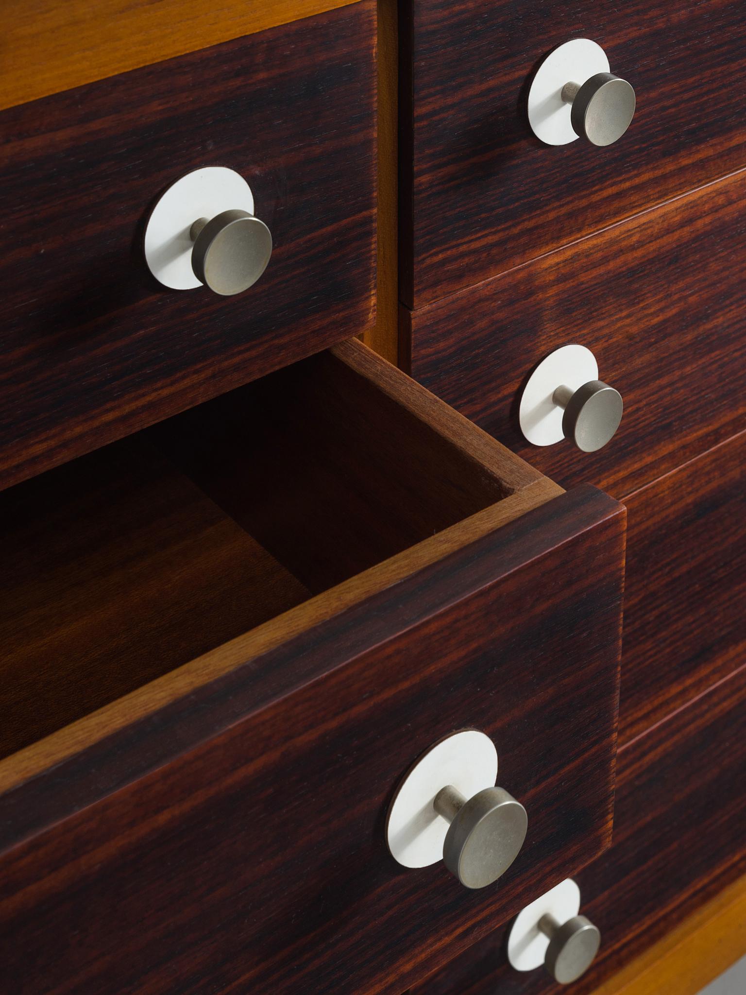 Mid-20th Century George Coslin Cabinet with Eight Drawers in Teak and Metal