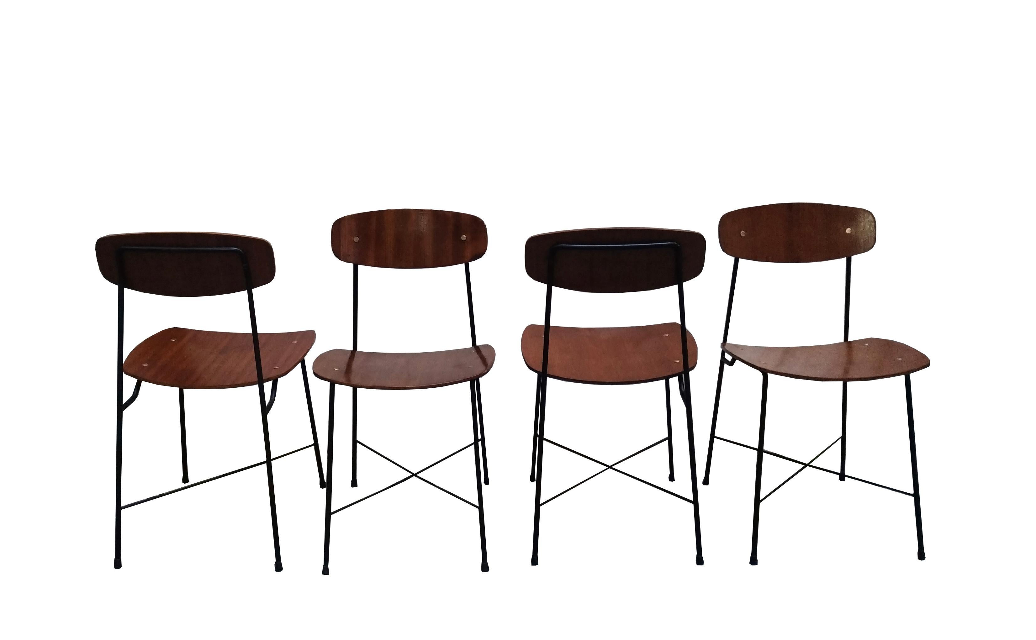 Mid-Century Modern George Coslin for Faram Set of 4 of Chairs, Italy 1950s For Sale