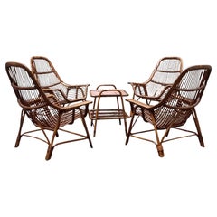 George Coslin for Gervasoni Set of 4 Rattan Armchairs with Coffee Table, Italy