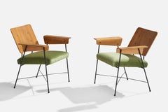 George Coslin, Lounge Chairs, Wood, Metal, Velvet, Italy, 1960s