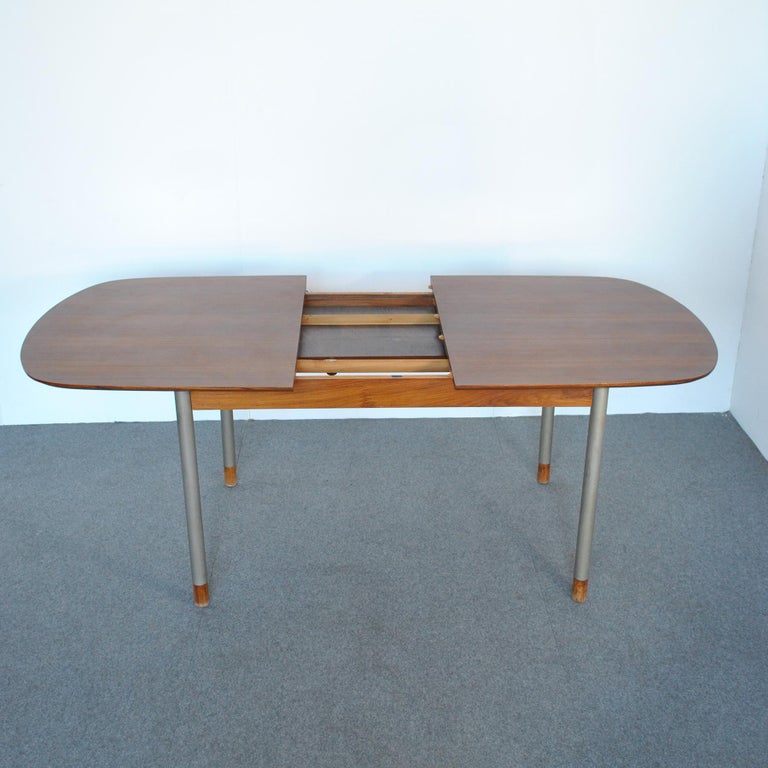 Steel George Coslin Openable Wooden Table, Mid-Sixties For Sale