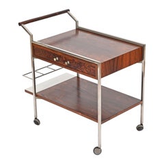 Carrello da bar con cassetti in palissandro e cromo di Georges Coslin, Italia, anni '50