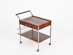 George Coslin Carrito de bar de palisandro y cromo con cajones, Italia Años 50