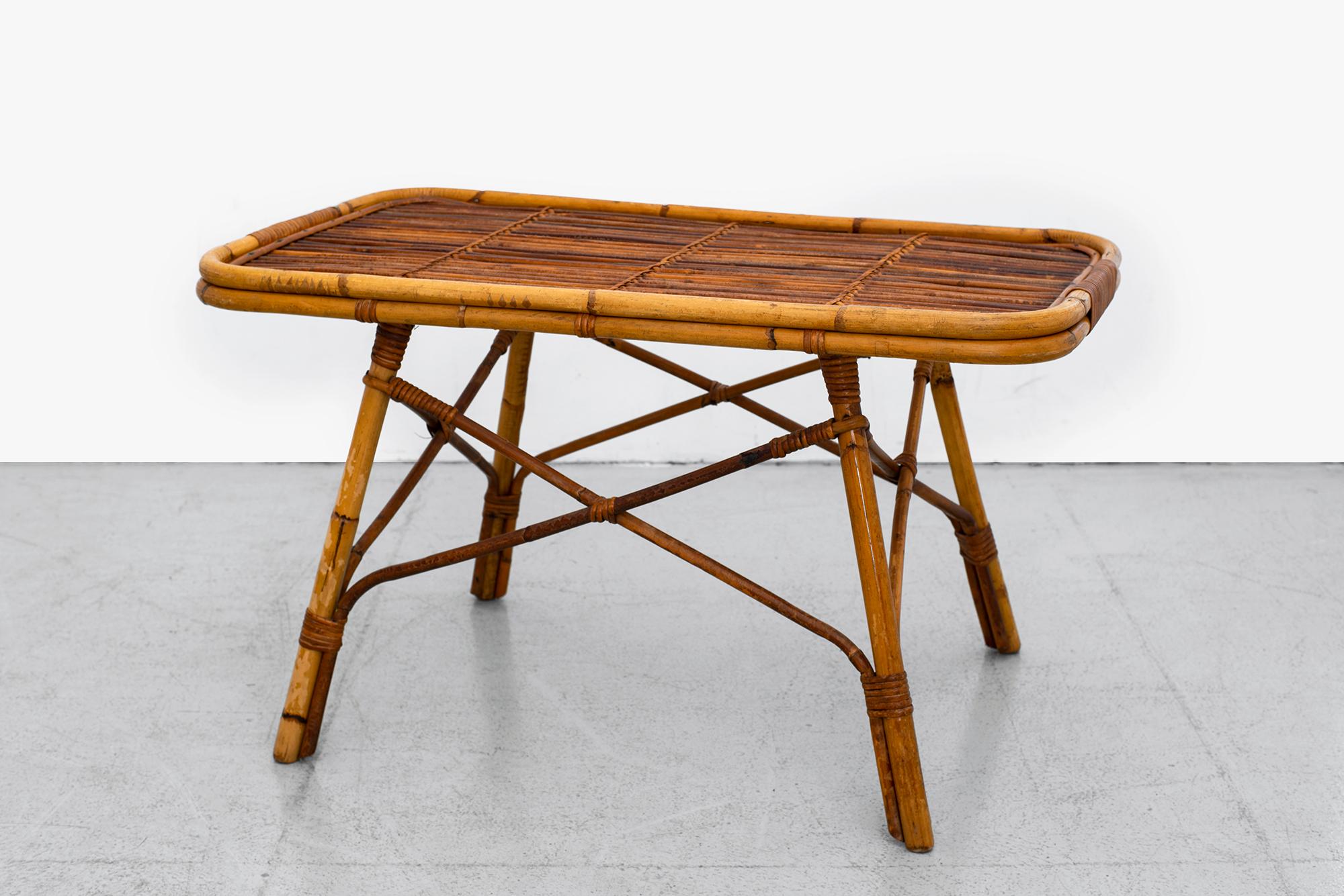 Rattan rectangle shaped table by Georges Coslin, France, circa 1956

Measures: W 33 1/2”
D 19 1/2”
H 18 3/4”19.5.
 
 
  