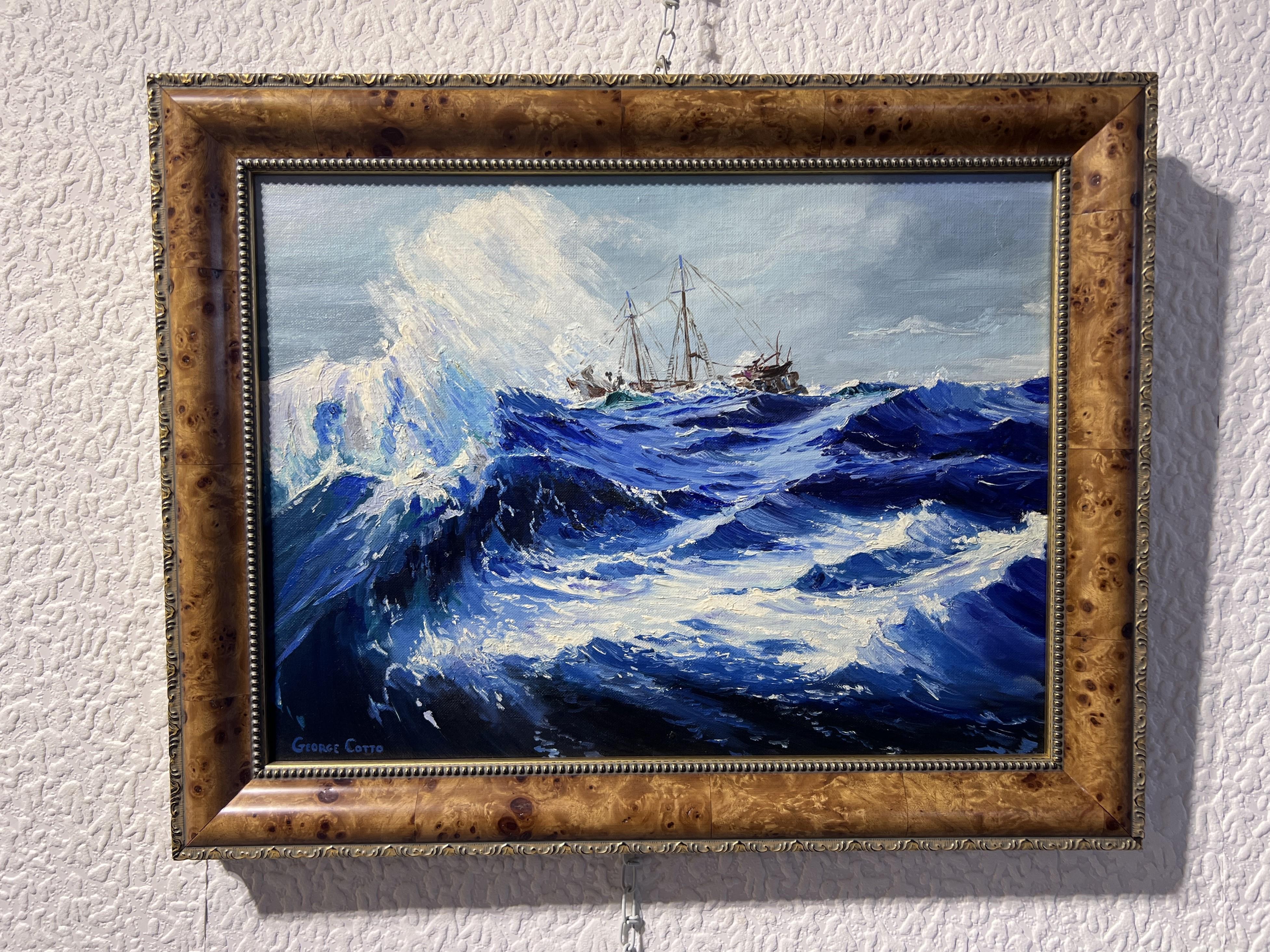 George Cotto Original  peinture à l'huile sur carton, paysage marin, voilier sur la mer en vente 1