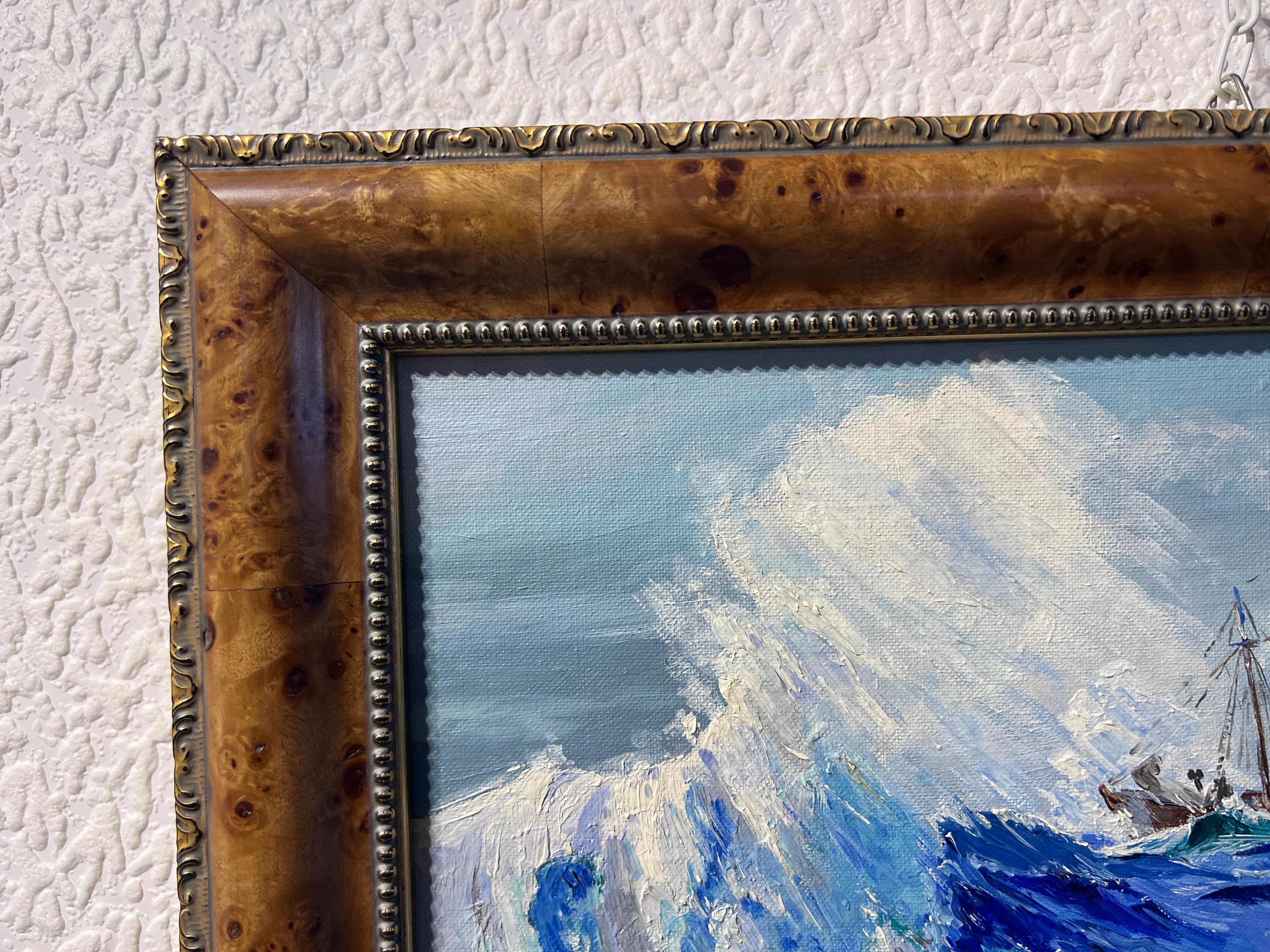 George Cotto Original  peinture à l'huile sur carton, paysage marin, voilier sur la mer en vente 4