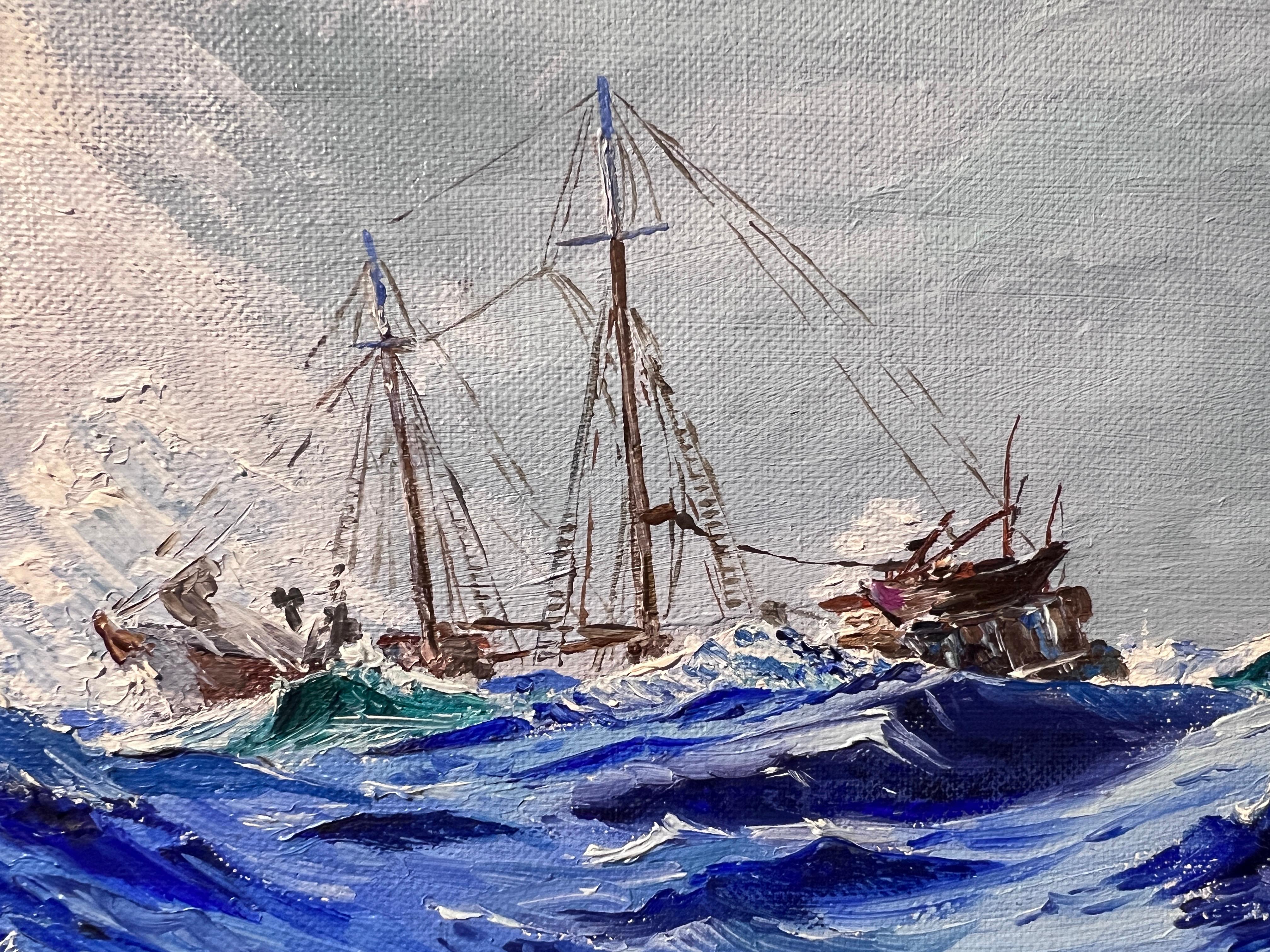 George Cotto Original  peinture à l'huile sur carton, paysage marin, voilier sur la mer en vente 8