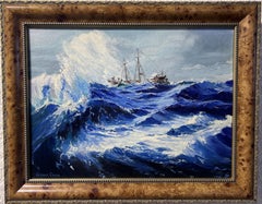 Retro George Cotto Original  oil painting on board, seascape, Sailing ship on the Sea