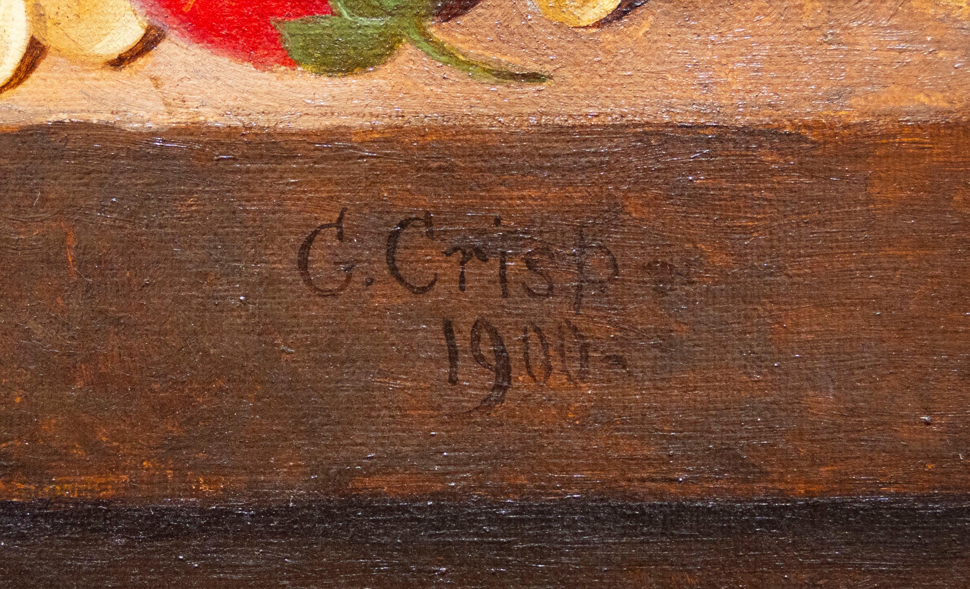 Stillleben mit Früchten, Erdbeeren, Erdbeerbeeren, Trauben und Pfirsichen, 20. Jahrhundert – Painting von George Crisp