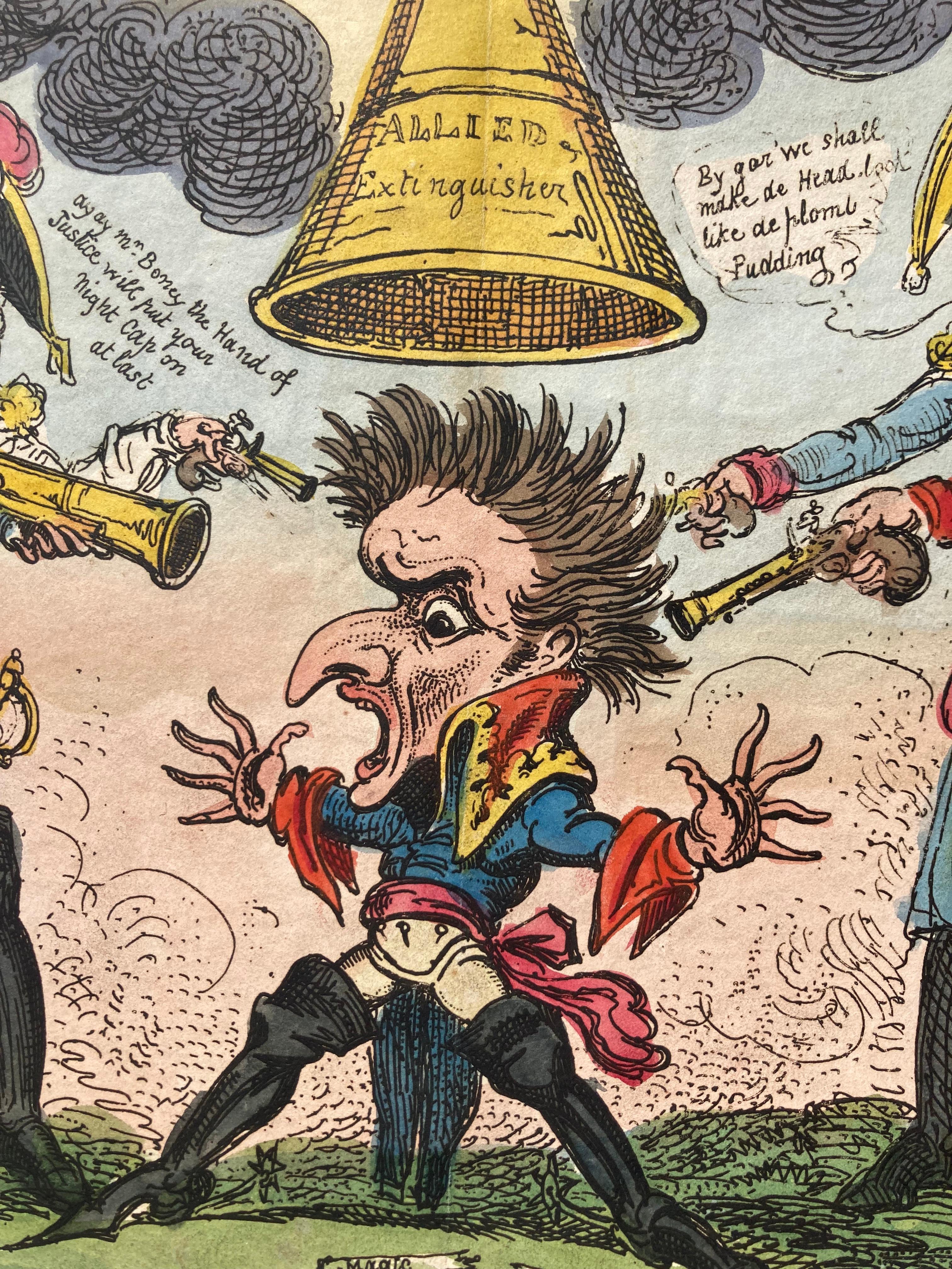 HEAD OF A GREAT NATION IN A QUEER SITUATION (Napoleon) - Print by George Cruikshank