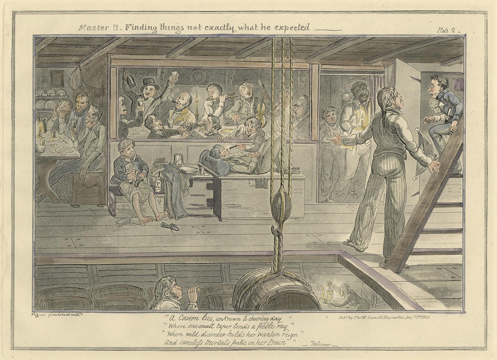 George Cruikshank Interior Print – Master B. Die Entdeckung von Dingen ist nicht genau das, was er erwartet hatte-